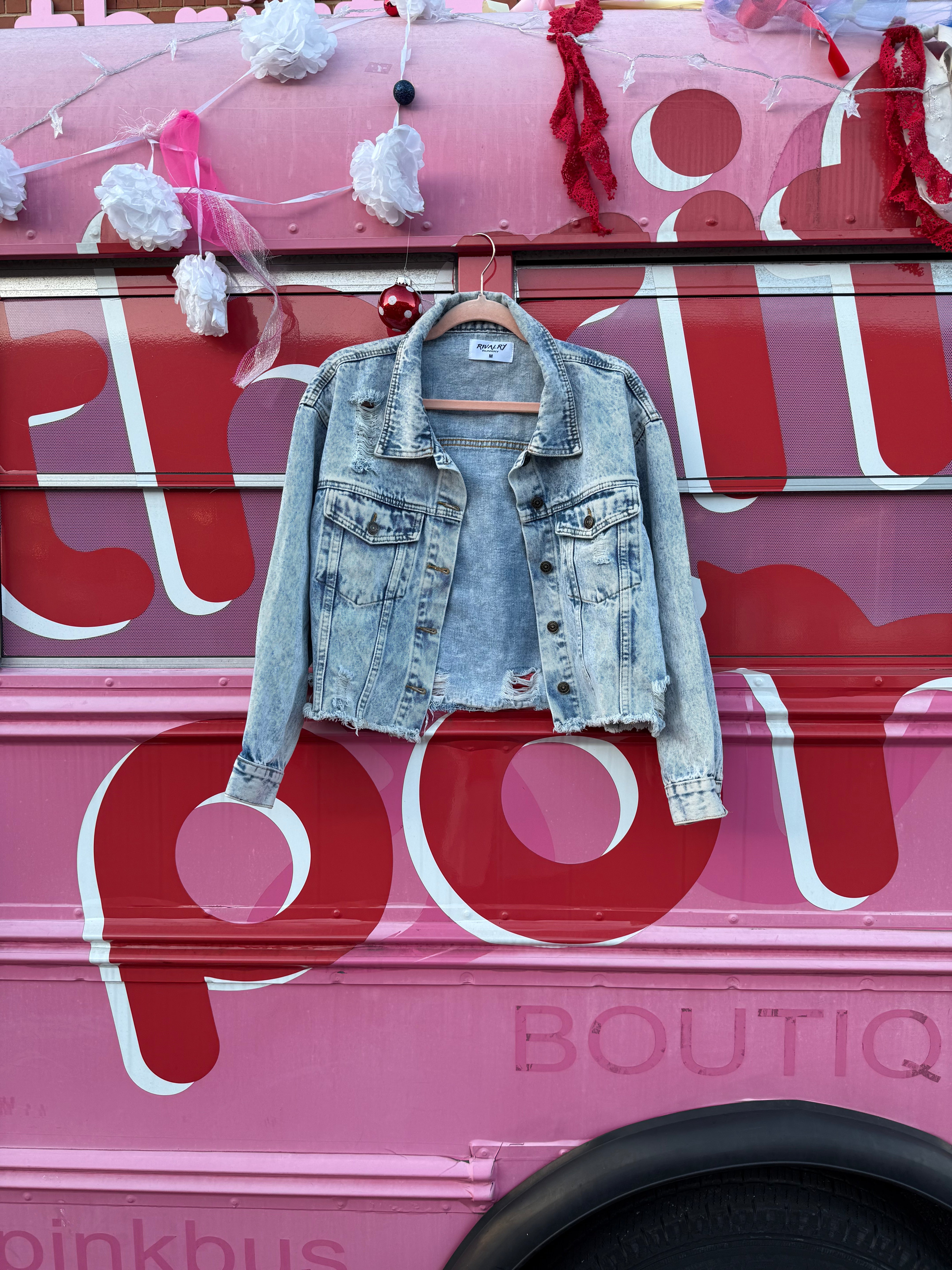 blue rivalry distressed charlotte denim jacket, m