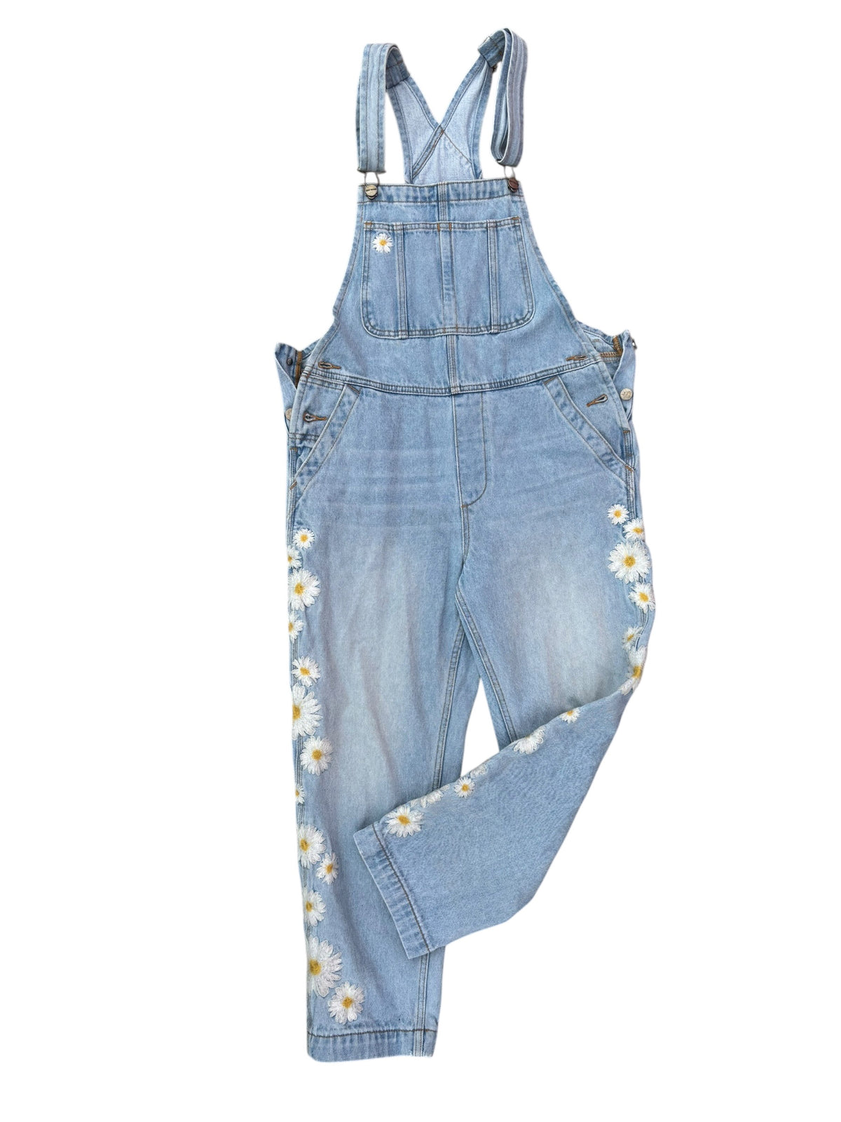 blue yelloe white driftwood cutie daisy overalls