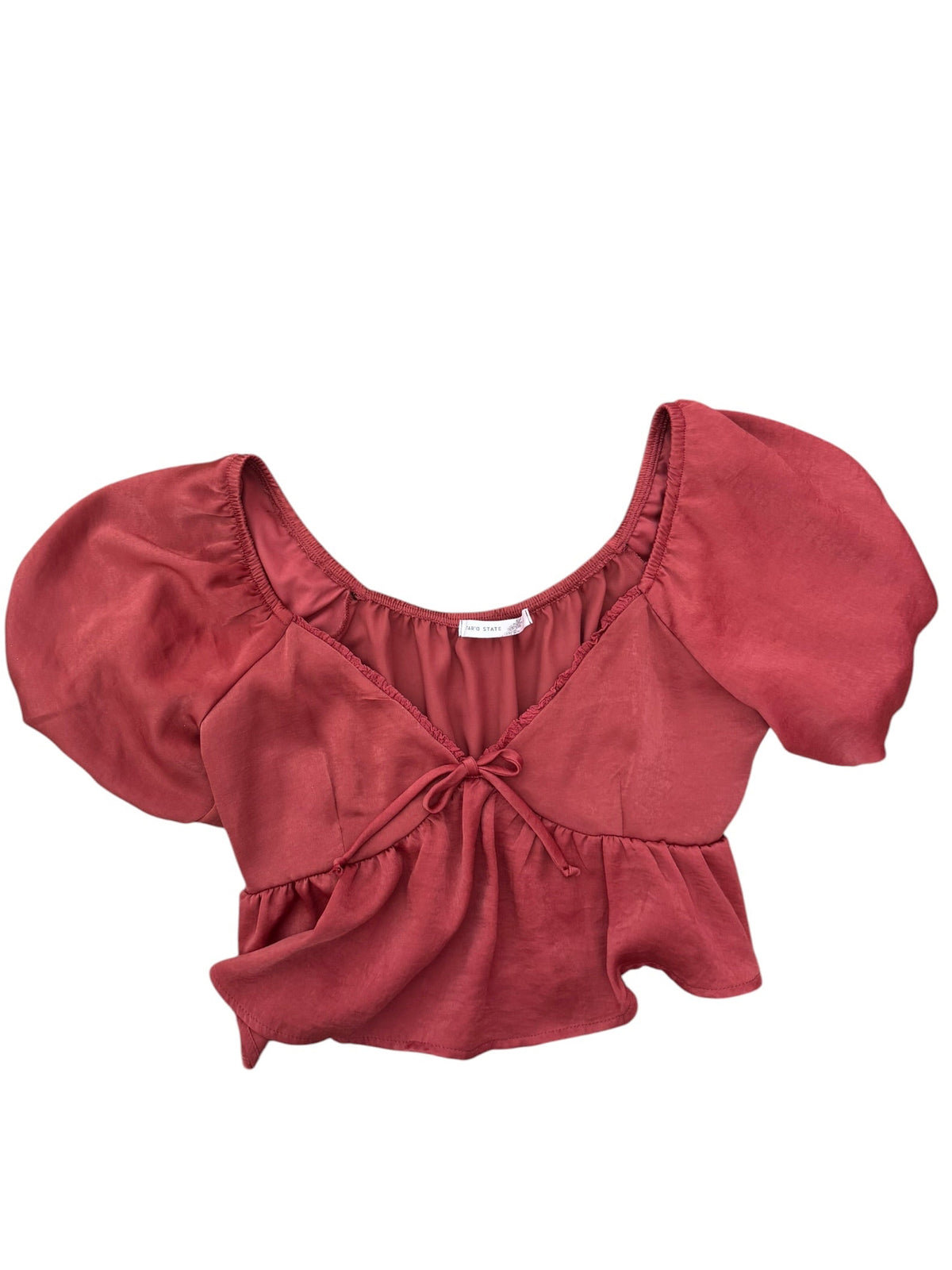orange altard state satin puff sleeve blouse, m