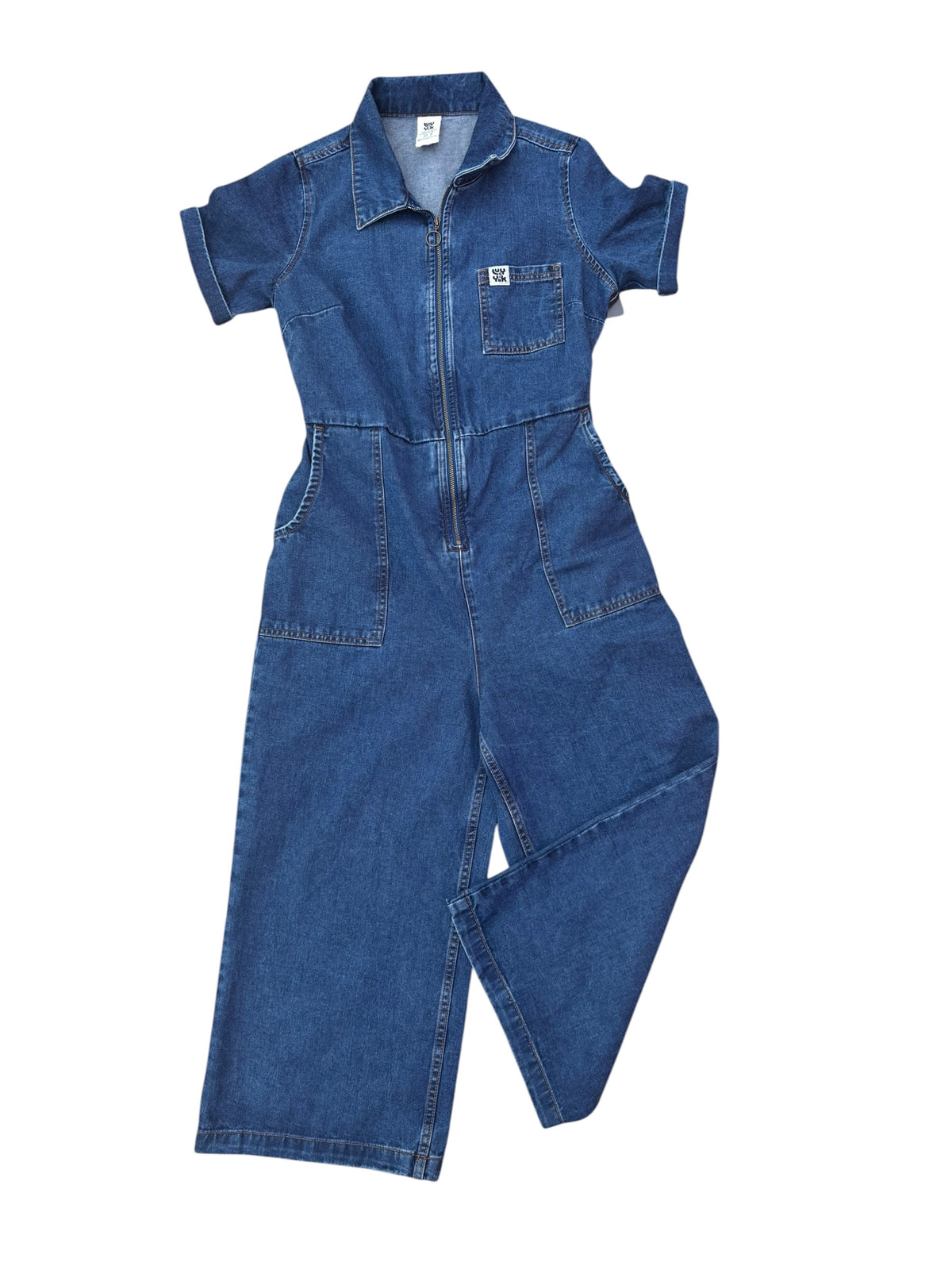 blue lucy & yak denim ss zip coveralls, 8p