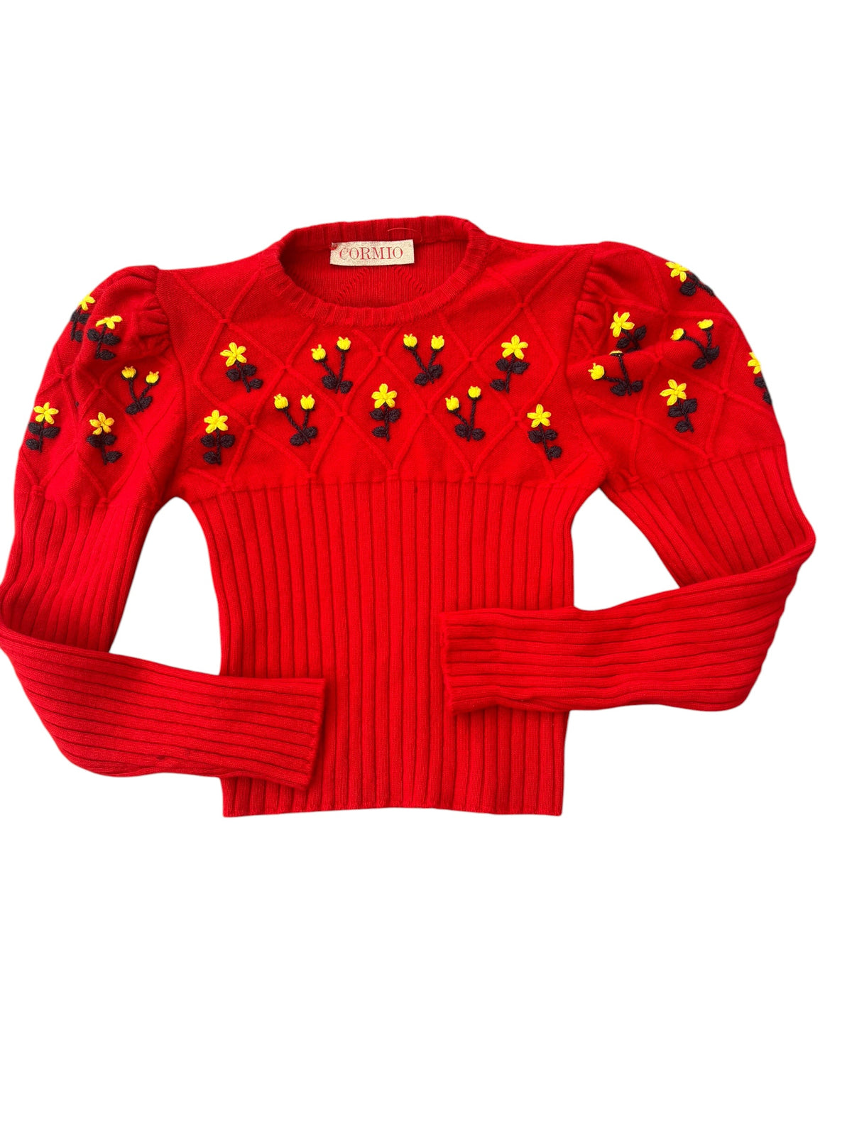 red yellow cormio floral ribbed sweater