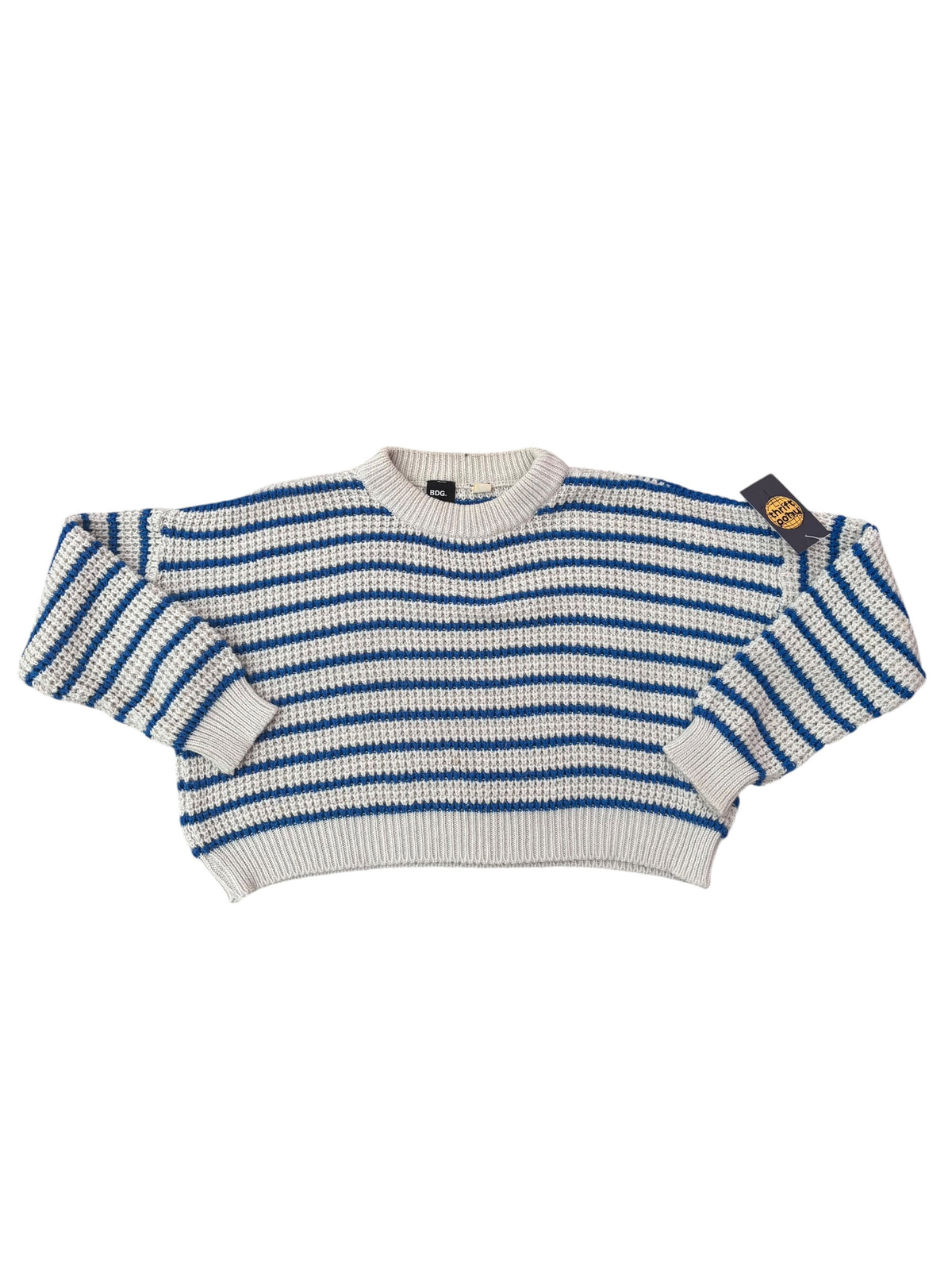cream blue bdg cropped striped sweater, s