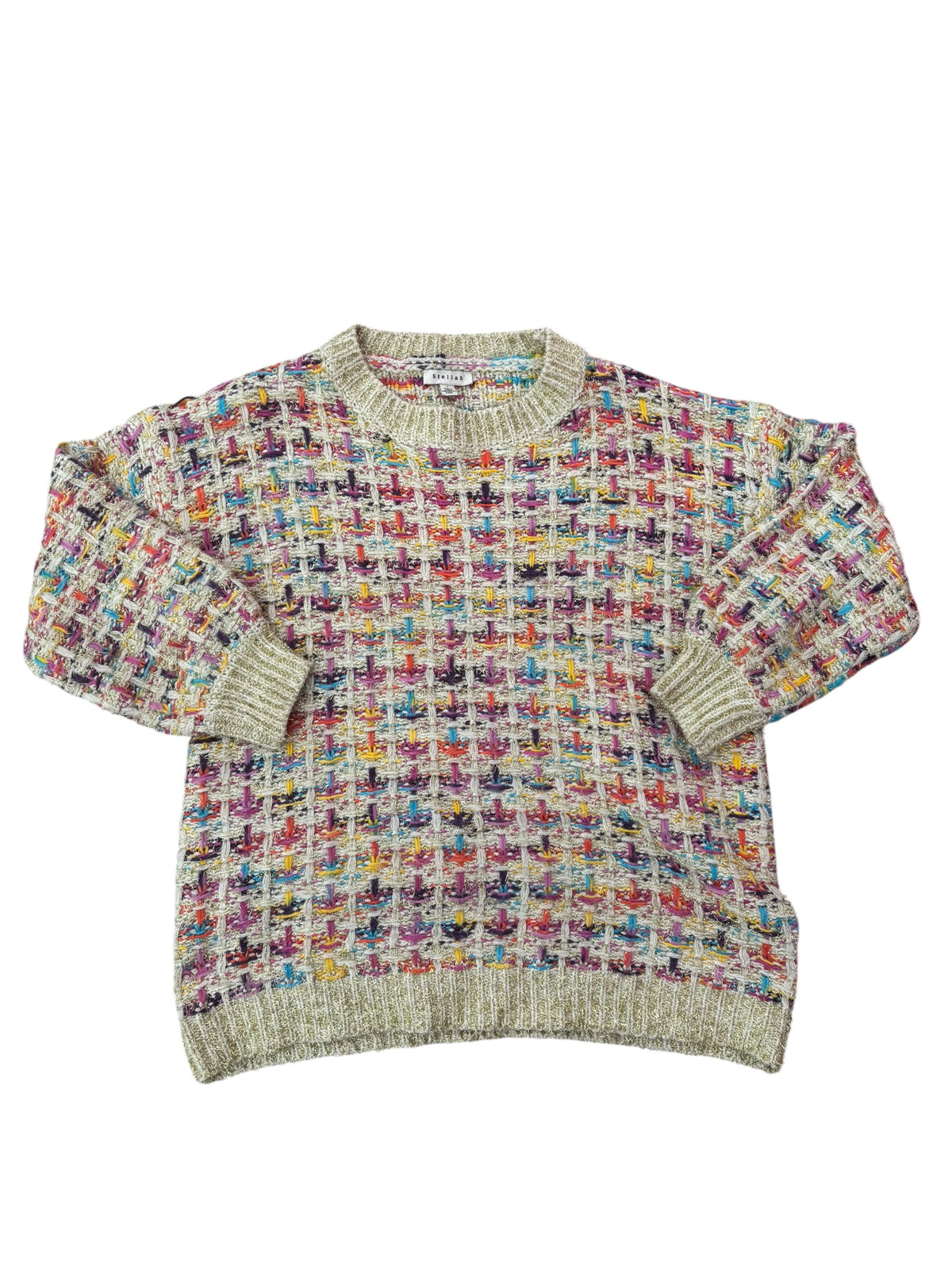 Gold pink multi Stellah Colorful tinsel knit sweater, S