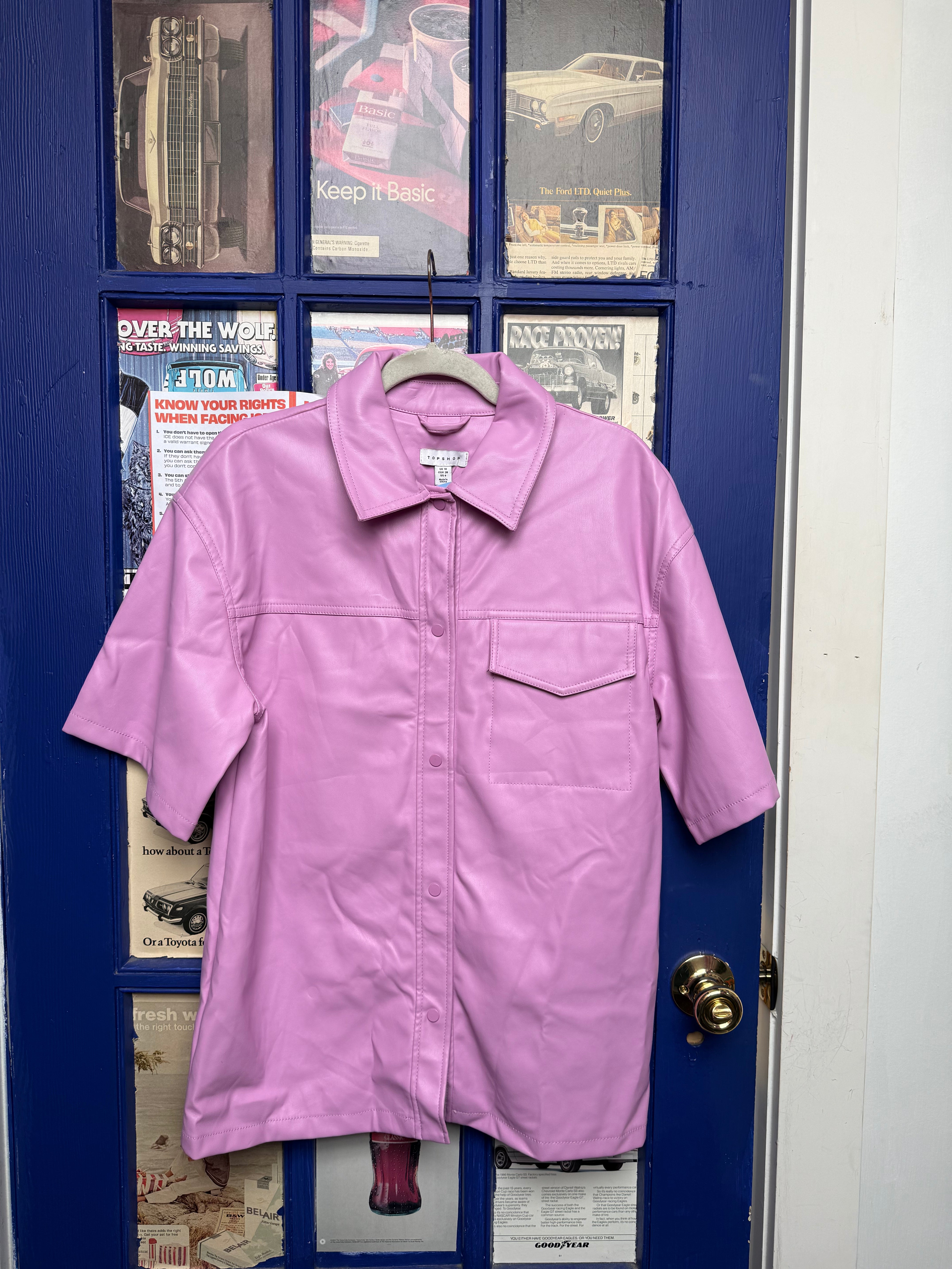 Pink Topshop Faux leather button up ss, 6
