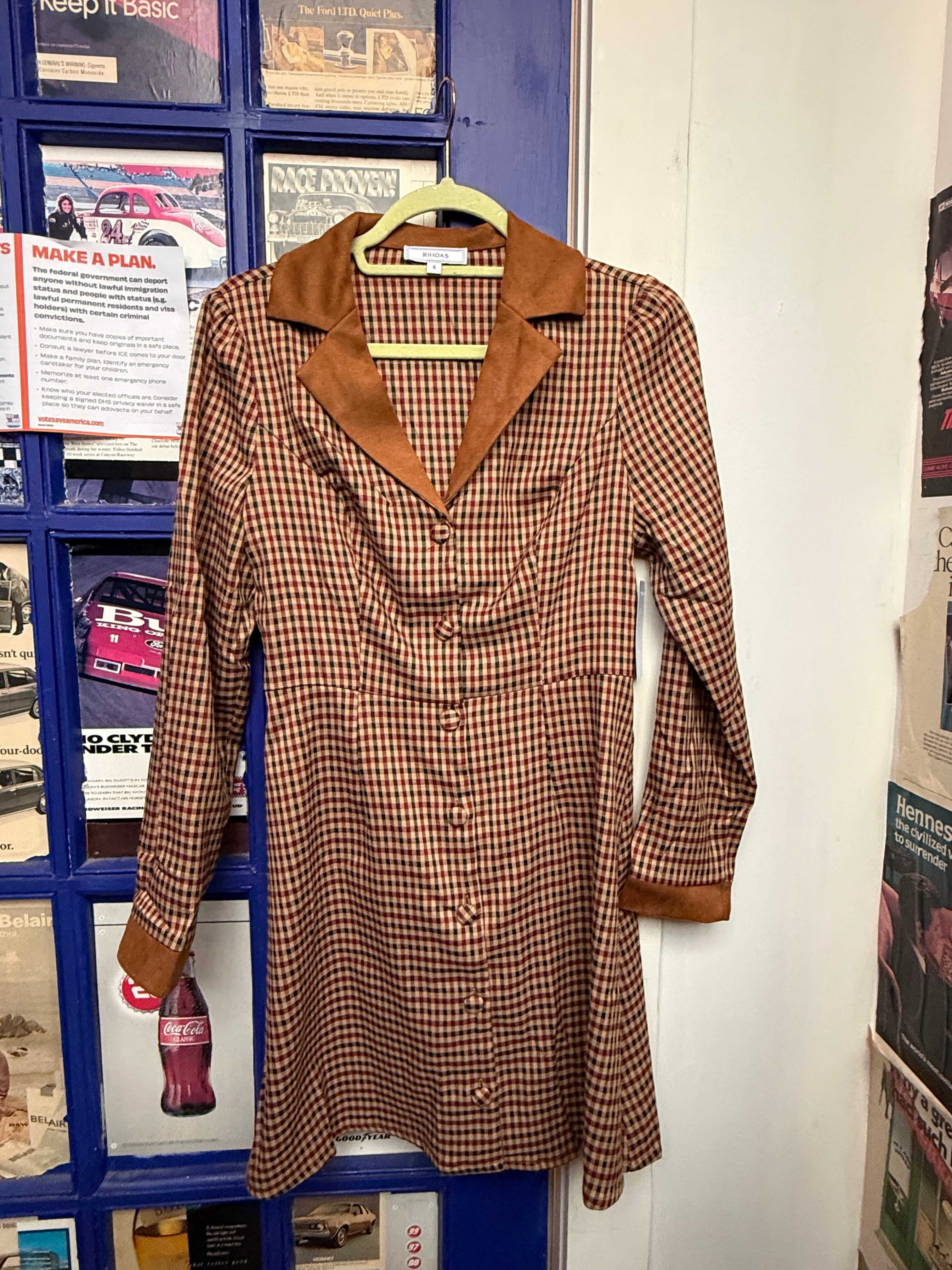 Brown Rihoas Gingham collar dress, S