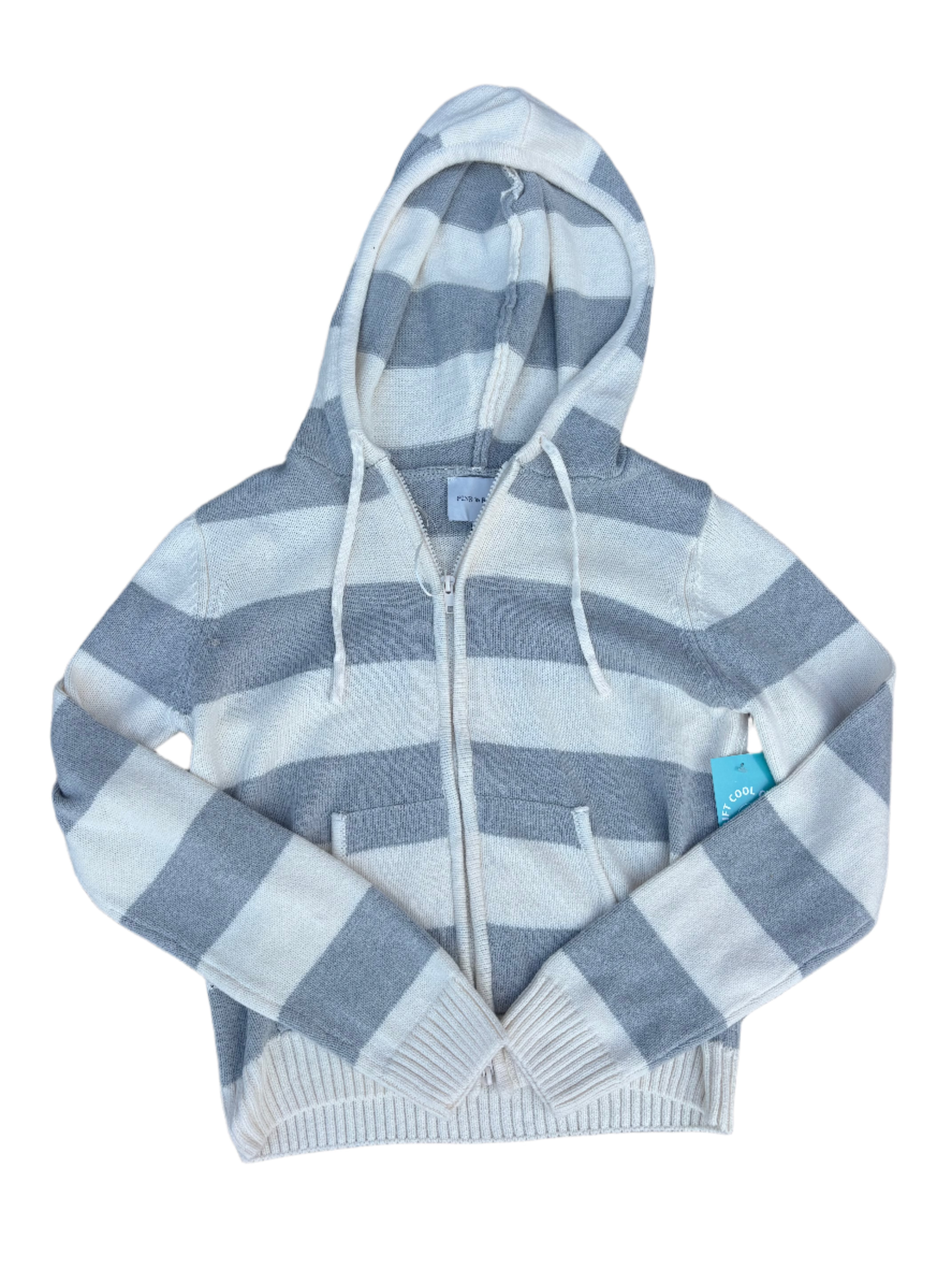 Grey and white Pink rose Striped zip up, S