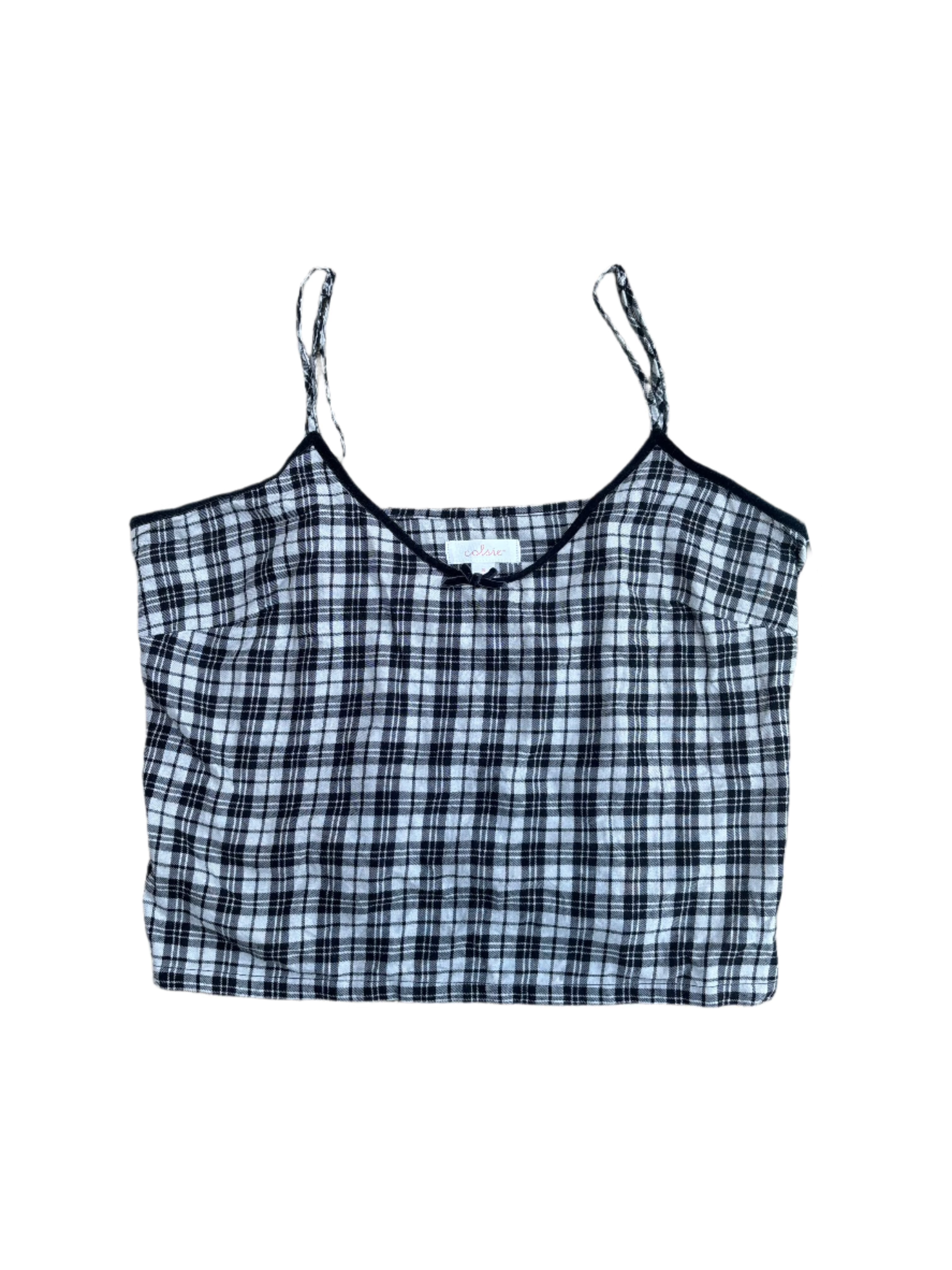 black gray colsie plaid tank w velvet, s