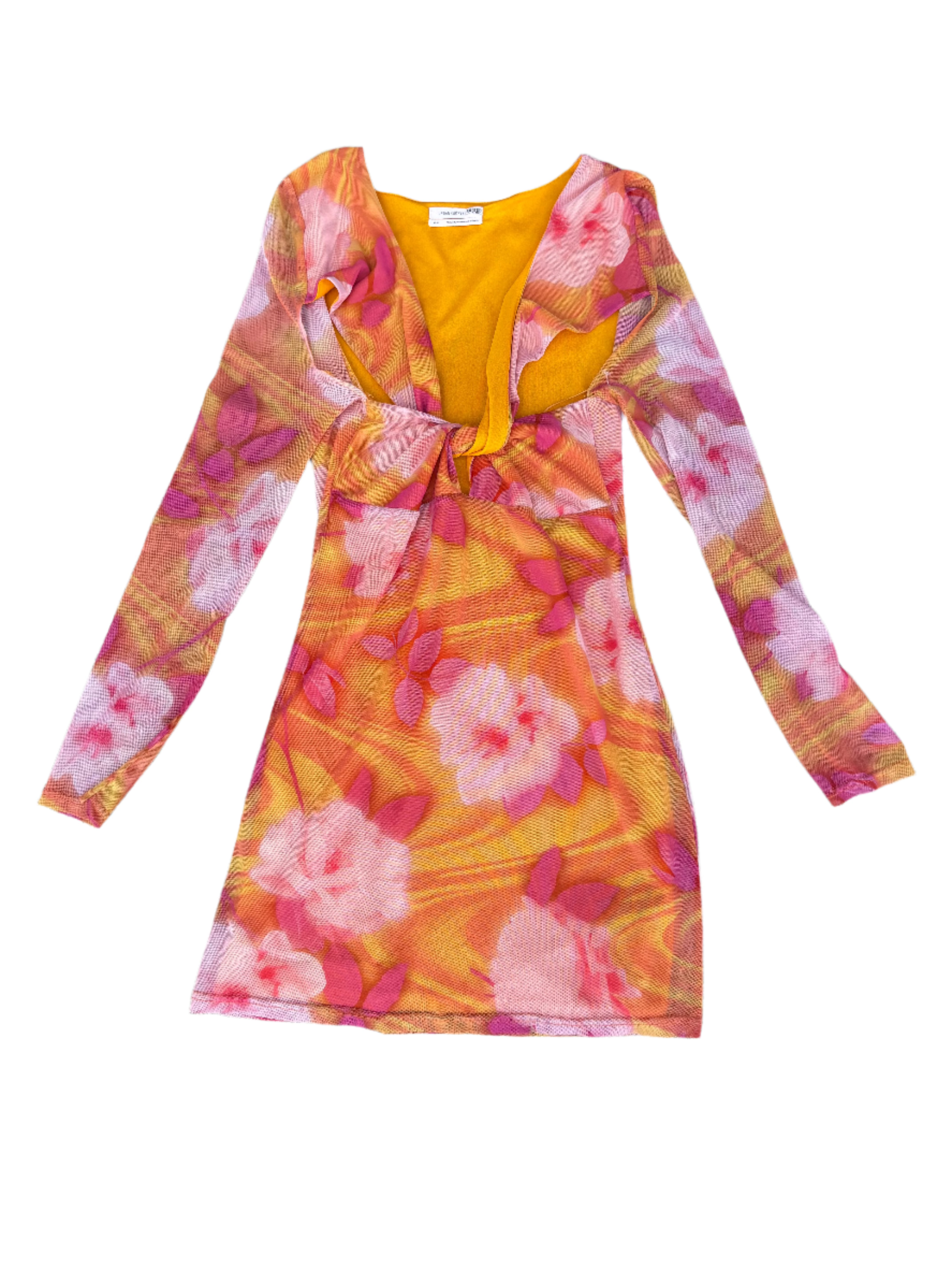 orange pink urban outfitters mesh floral ls dress, M