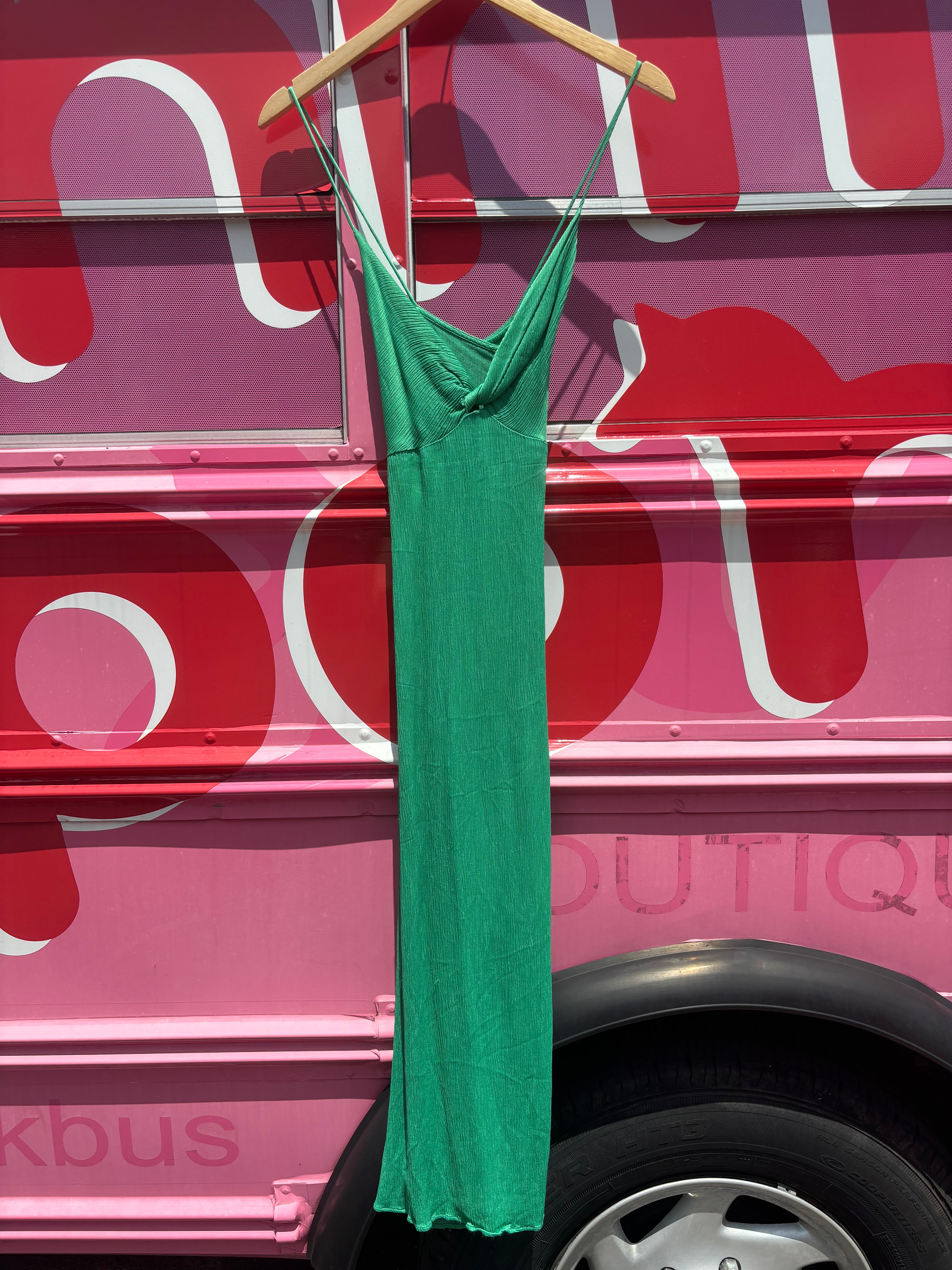 green zara textured midi dress, M