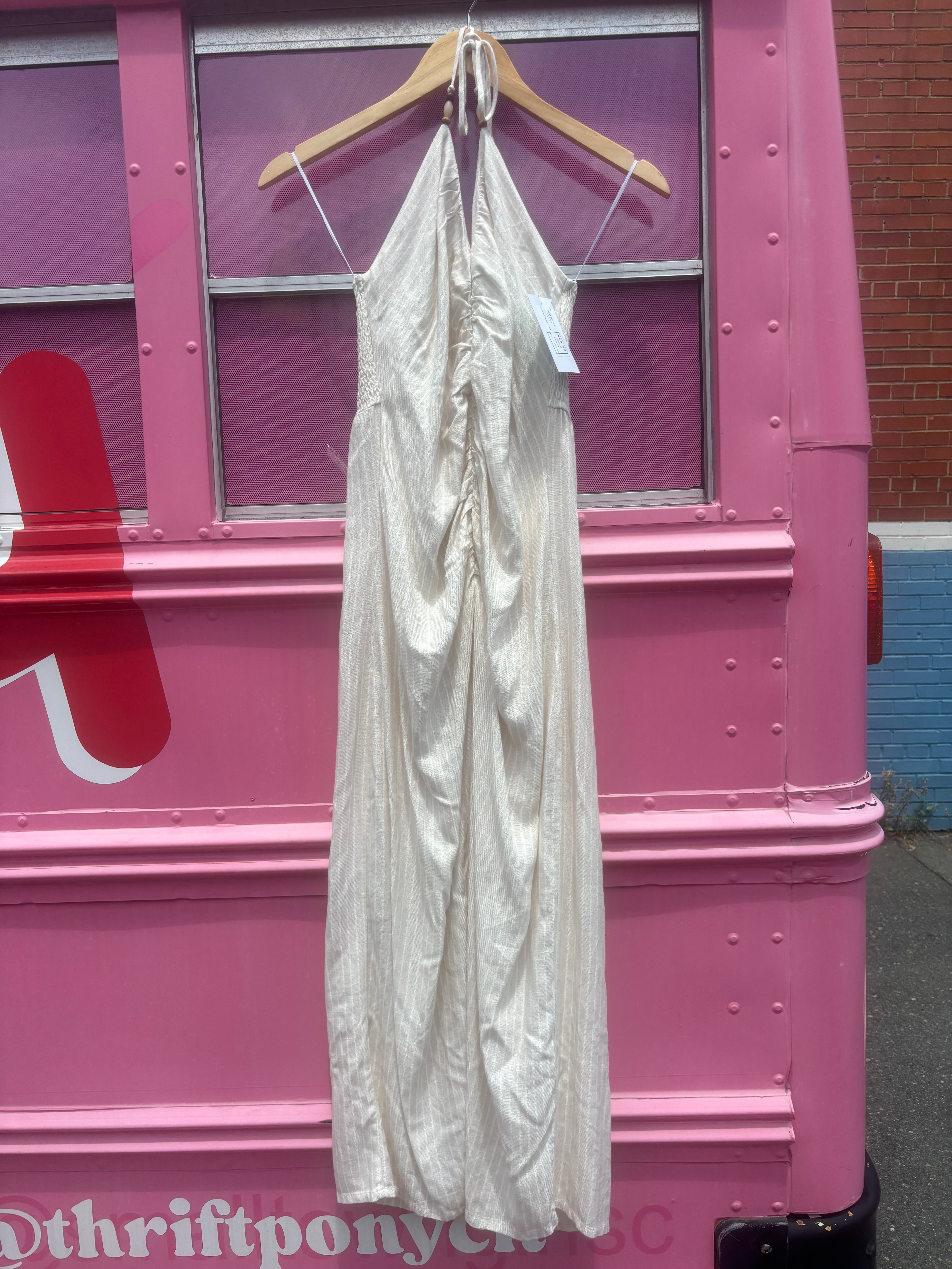 cream versona striped halter nwt, M