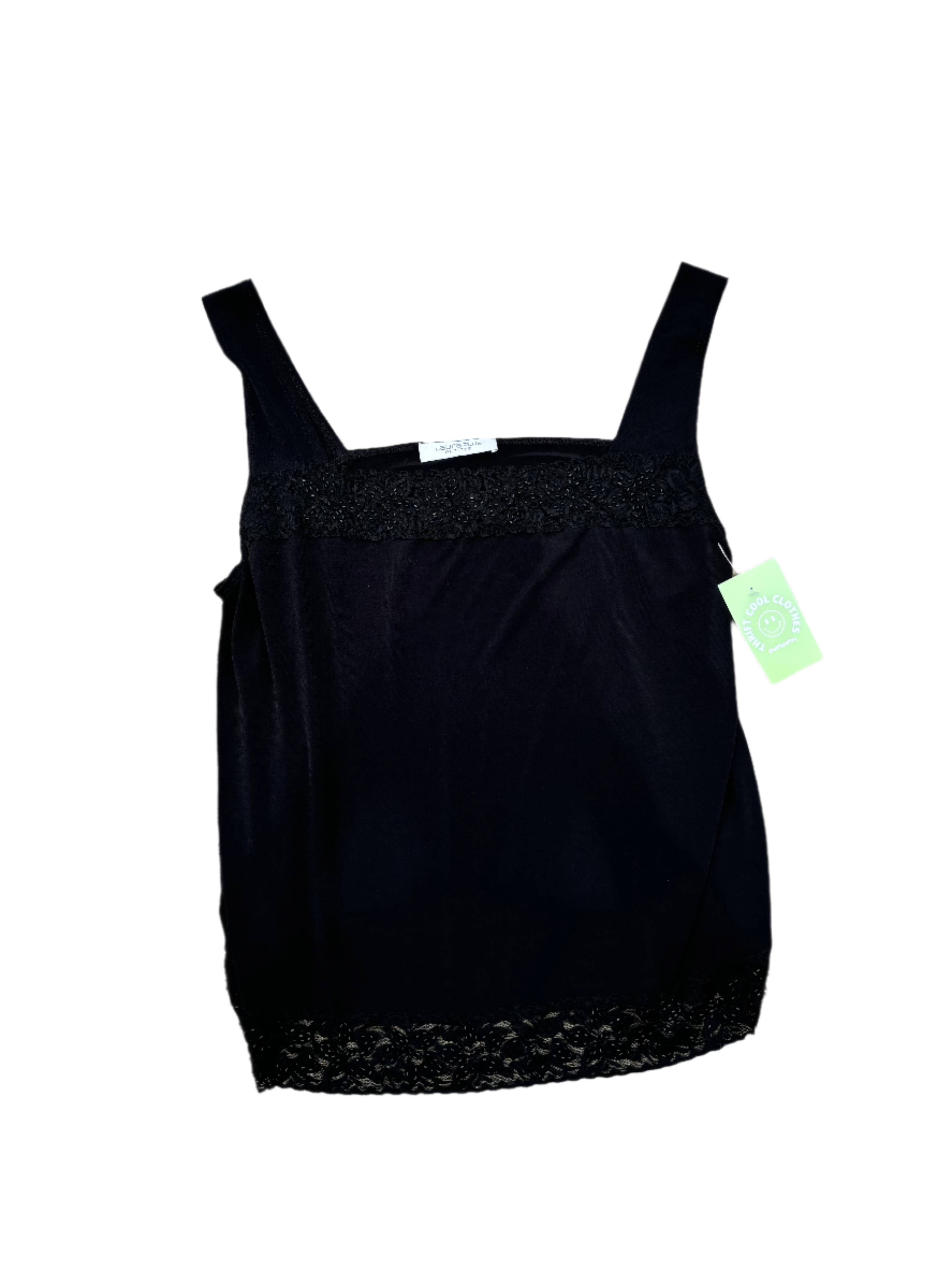 black laura plus square neck tank w beading, xl