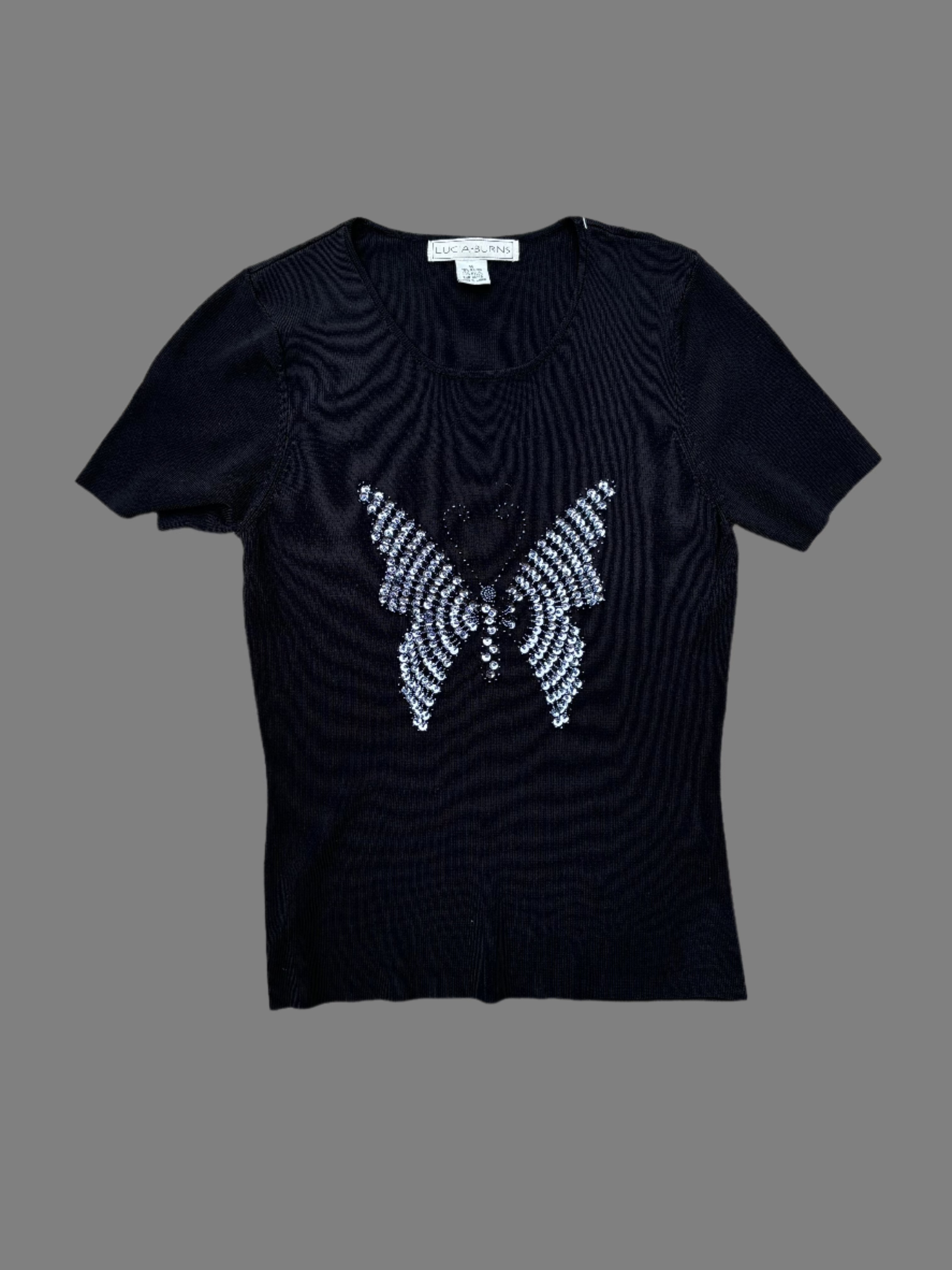 black lucia burns beaded butterfly top, m