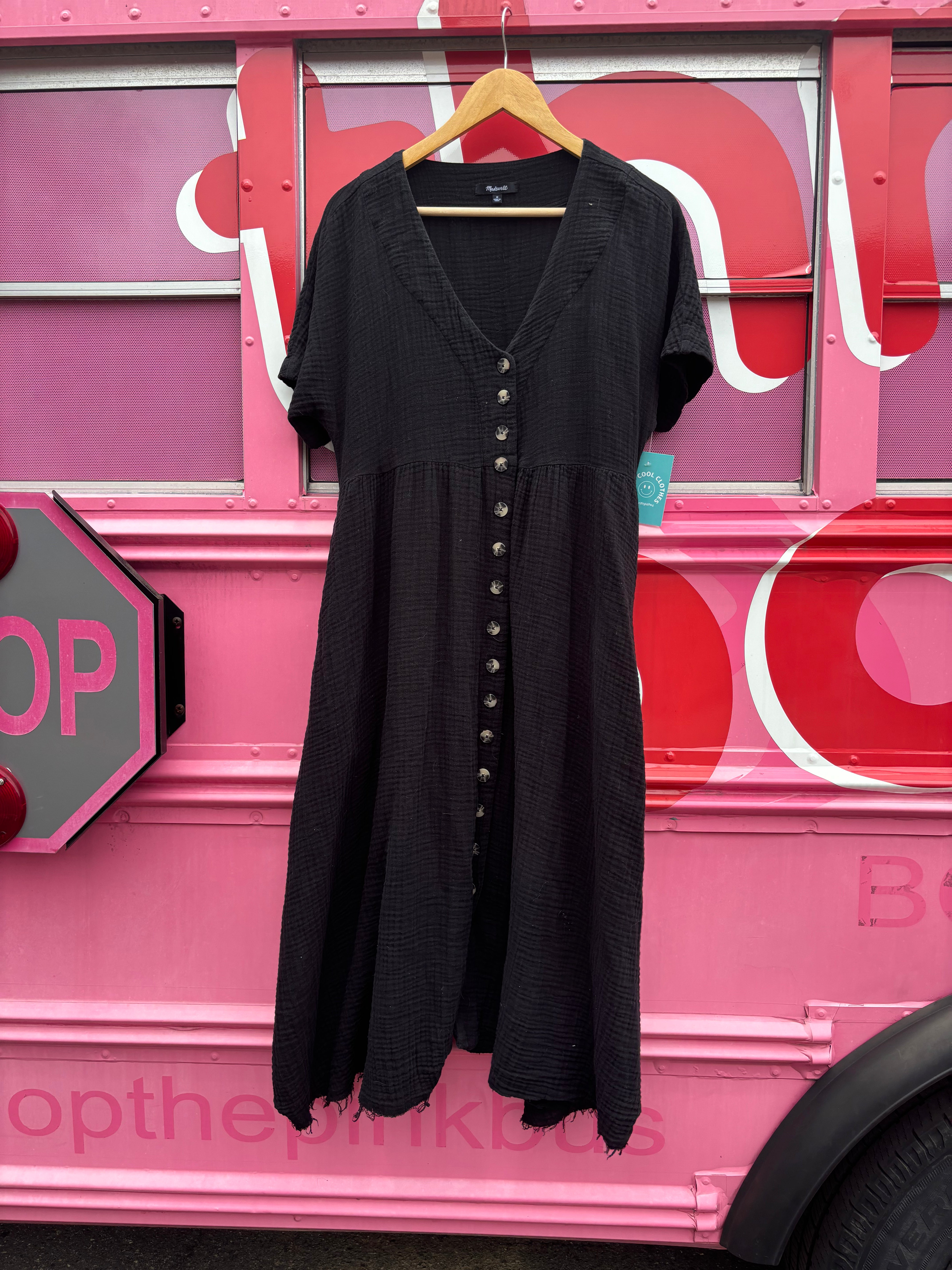 black madewell short sleeve button midi dress, m
