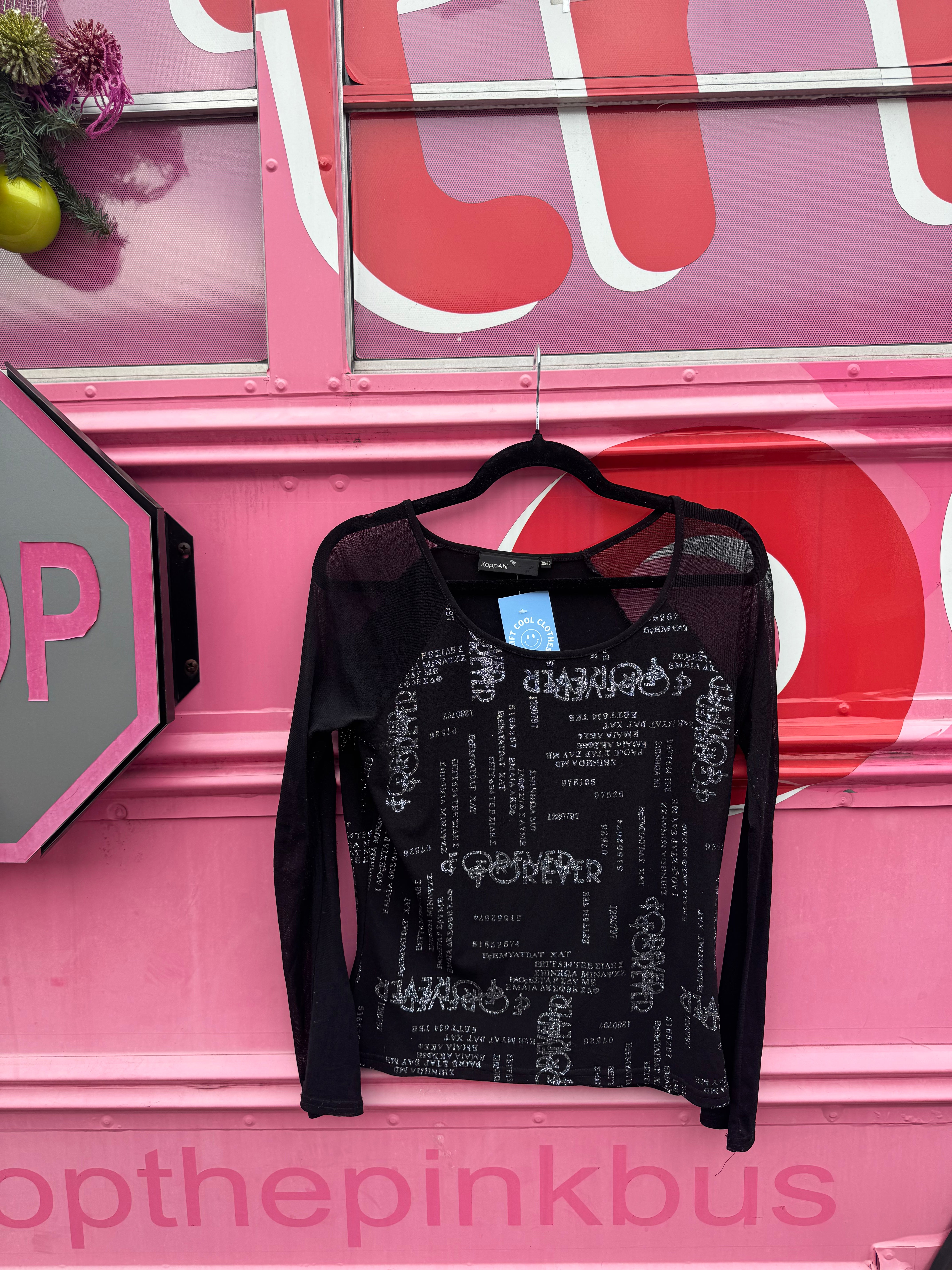 Black silver Kappahl Glitter mesh ls top, 38/40