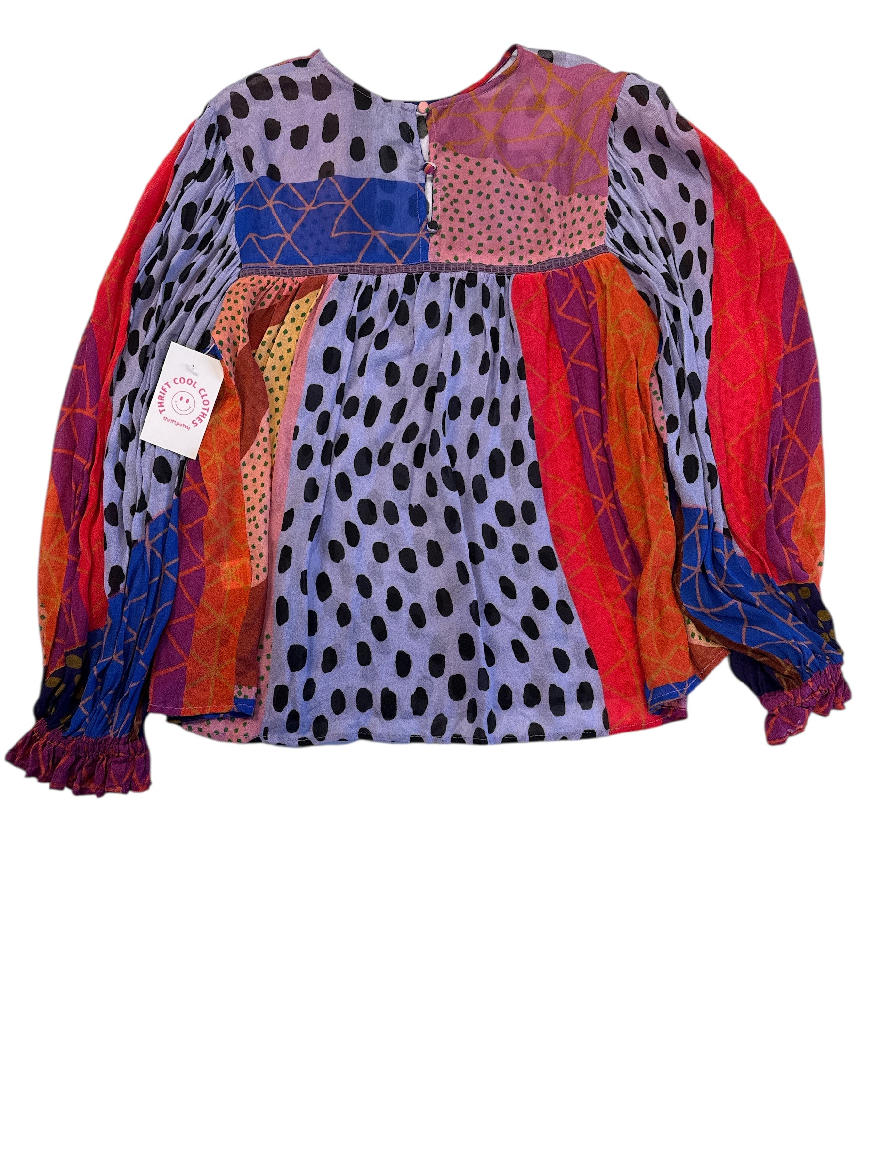 purple pink blink london thin multi patterned blouse, s