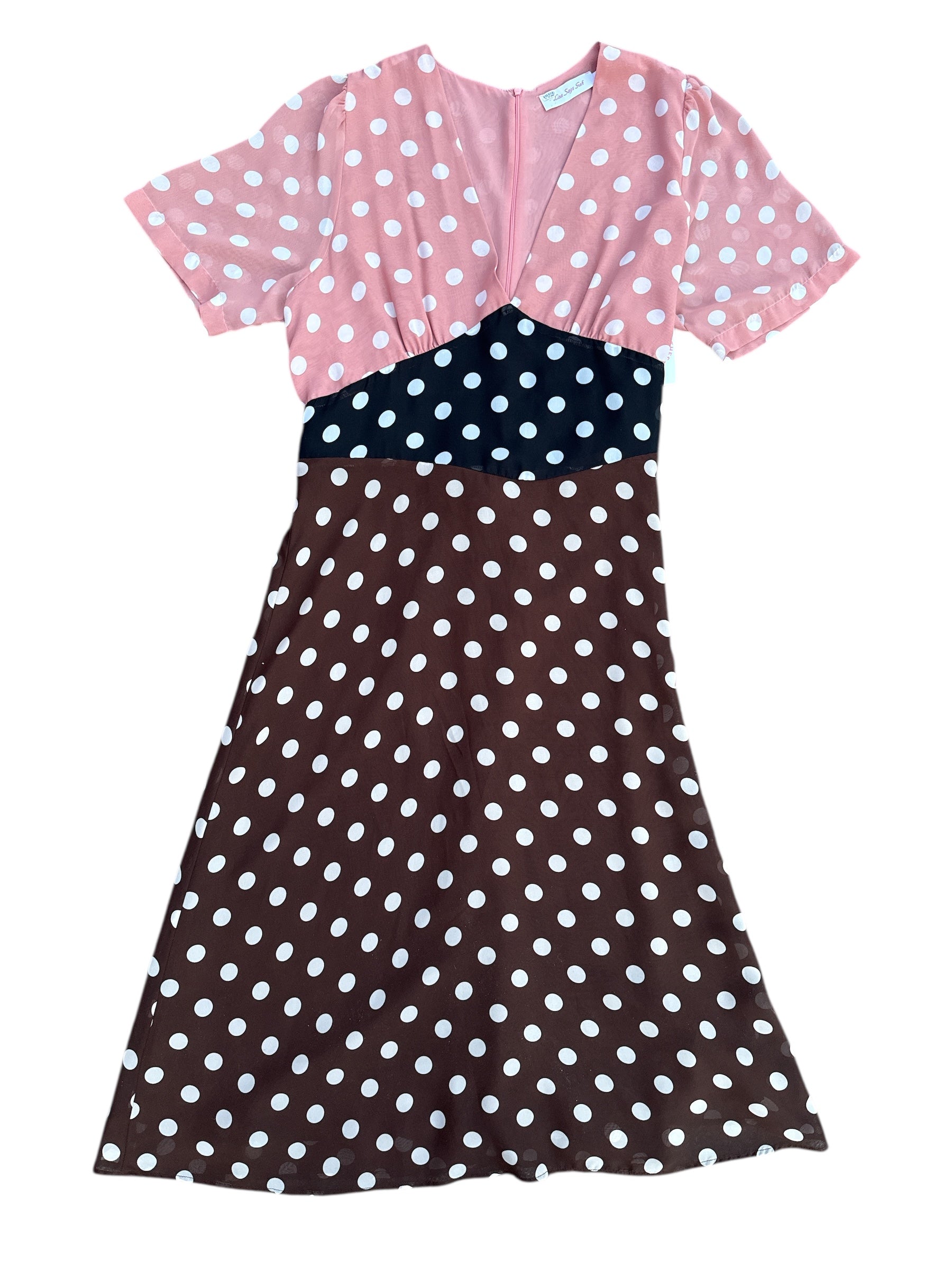 pink brown lisa says gah polka dot v neck babydoll dress, 3x