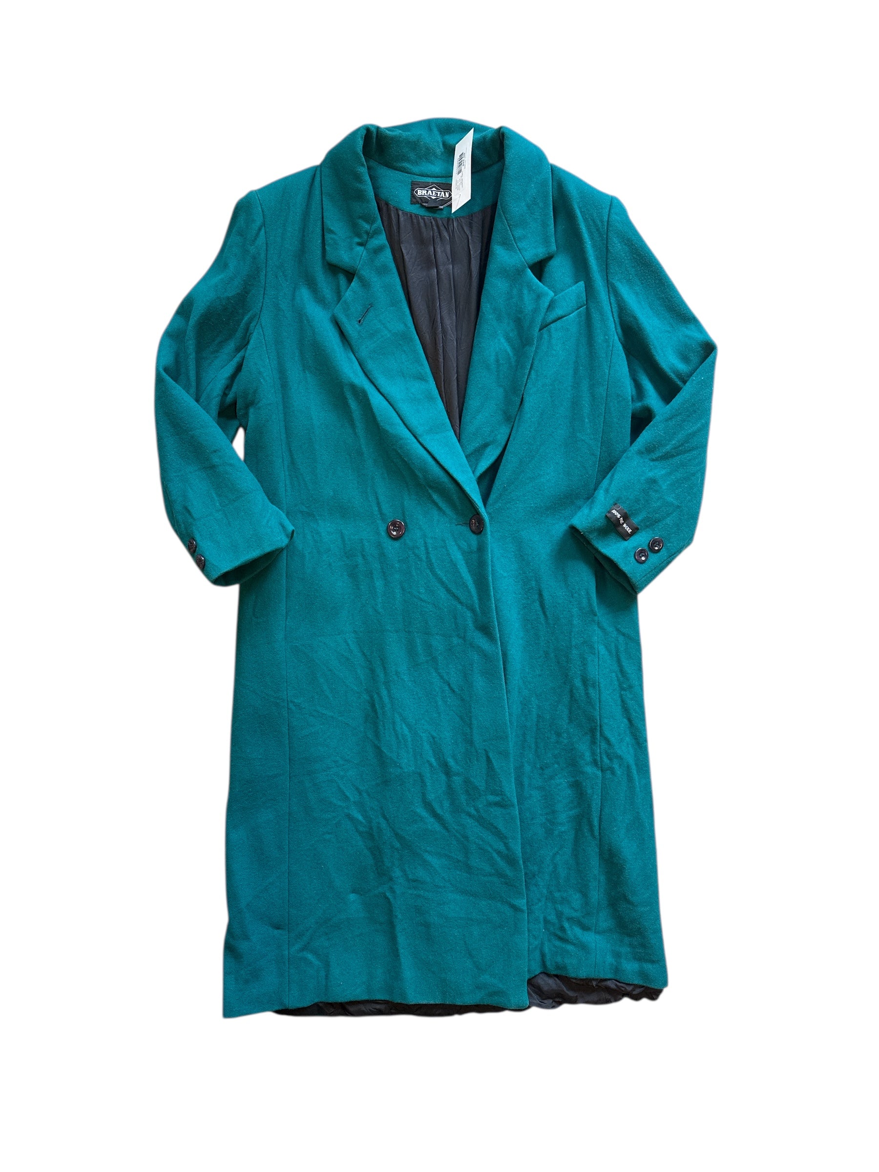 peacock teal braetan vtg long peacoat 100% wool, 12