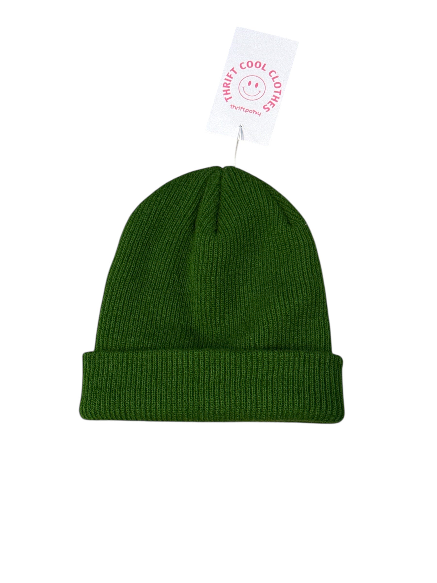 green  ribbed beanie