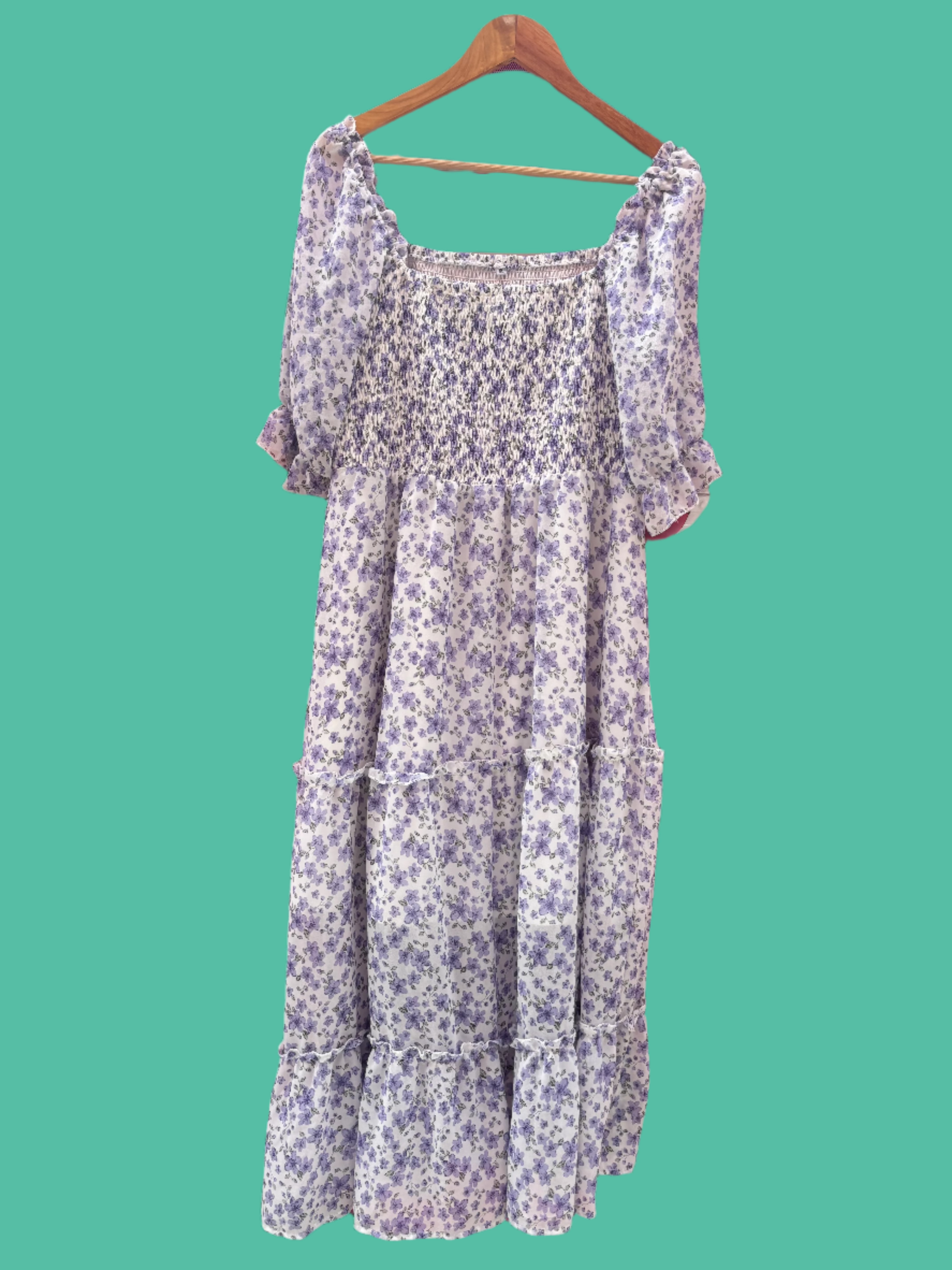 White purple  Floral smocked dress, Xl