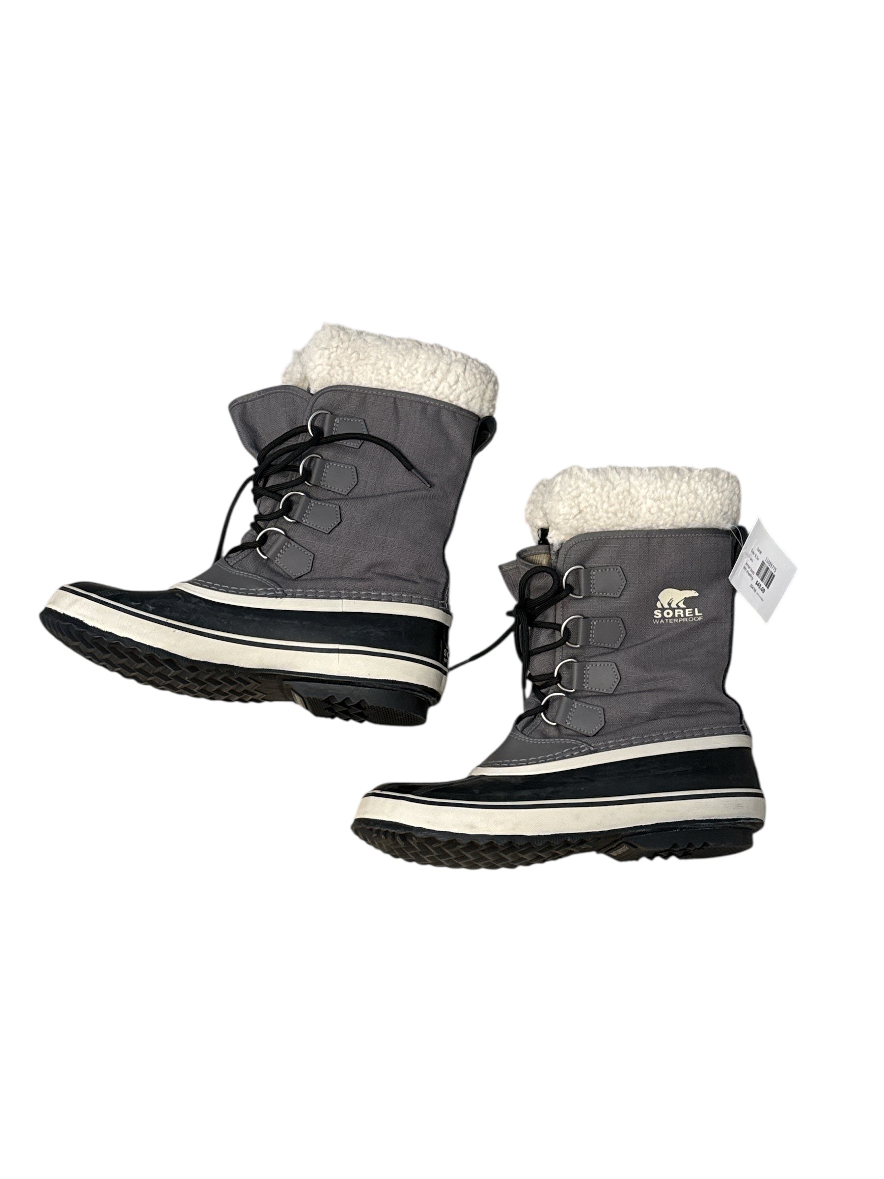 gray Sorel winter boots with shearling, 9.5w