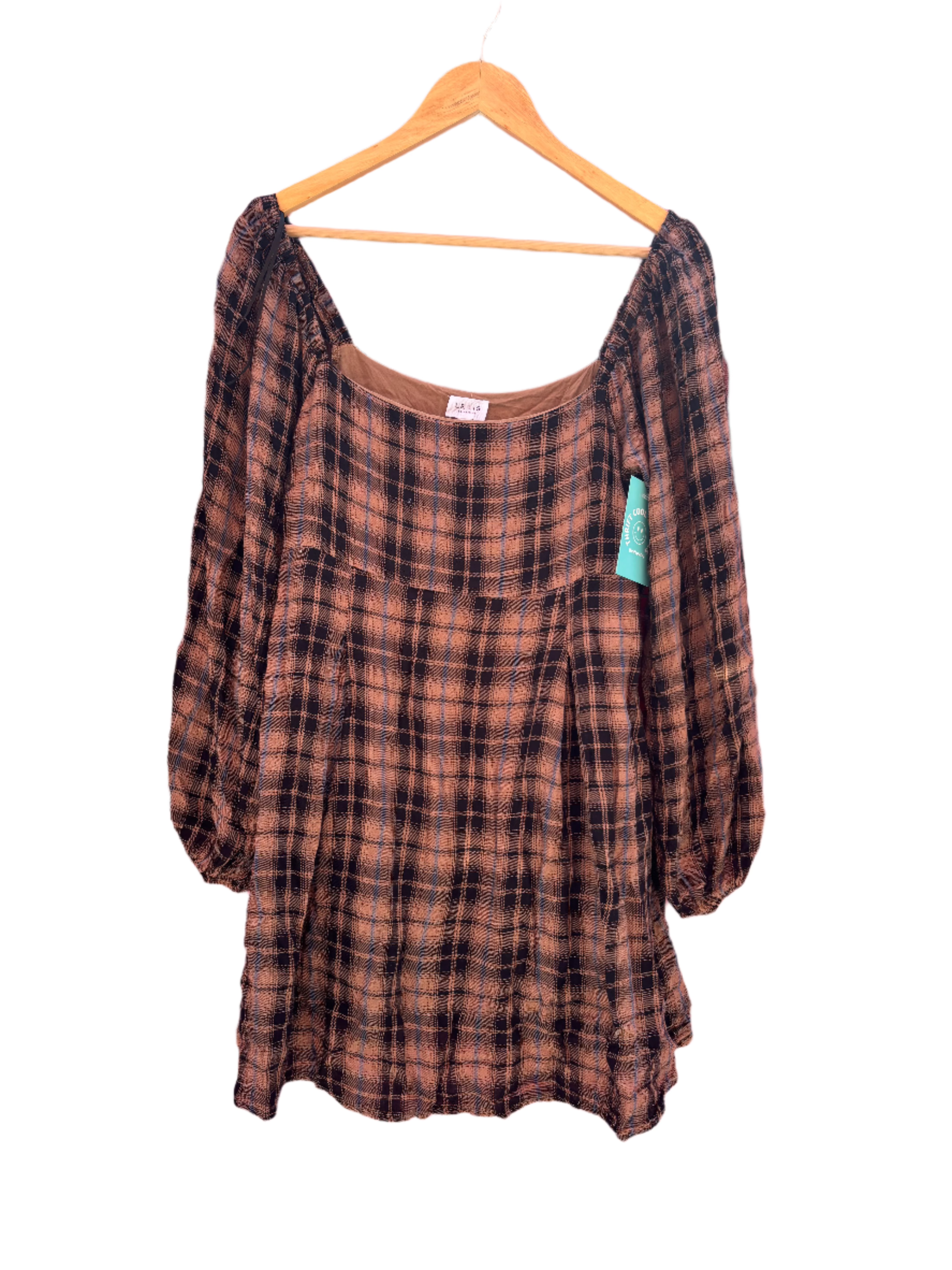 Brown blue Le lis Plaid ls dress, L