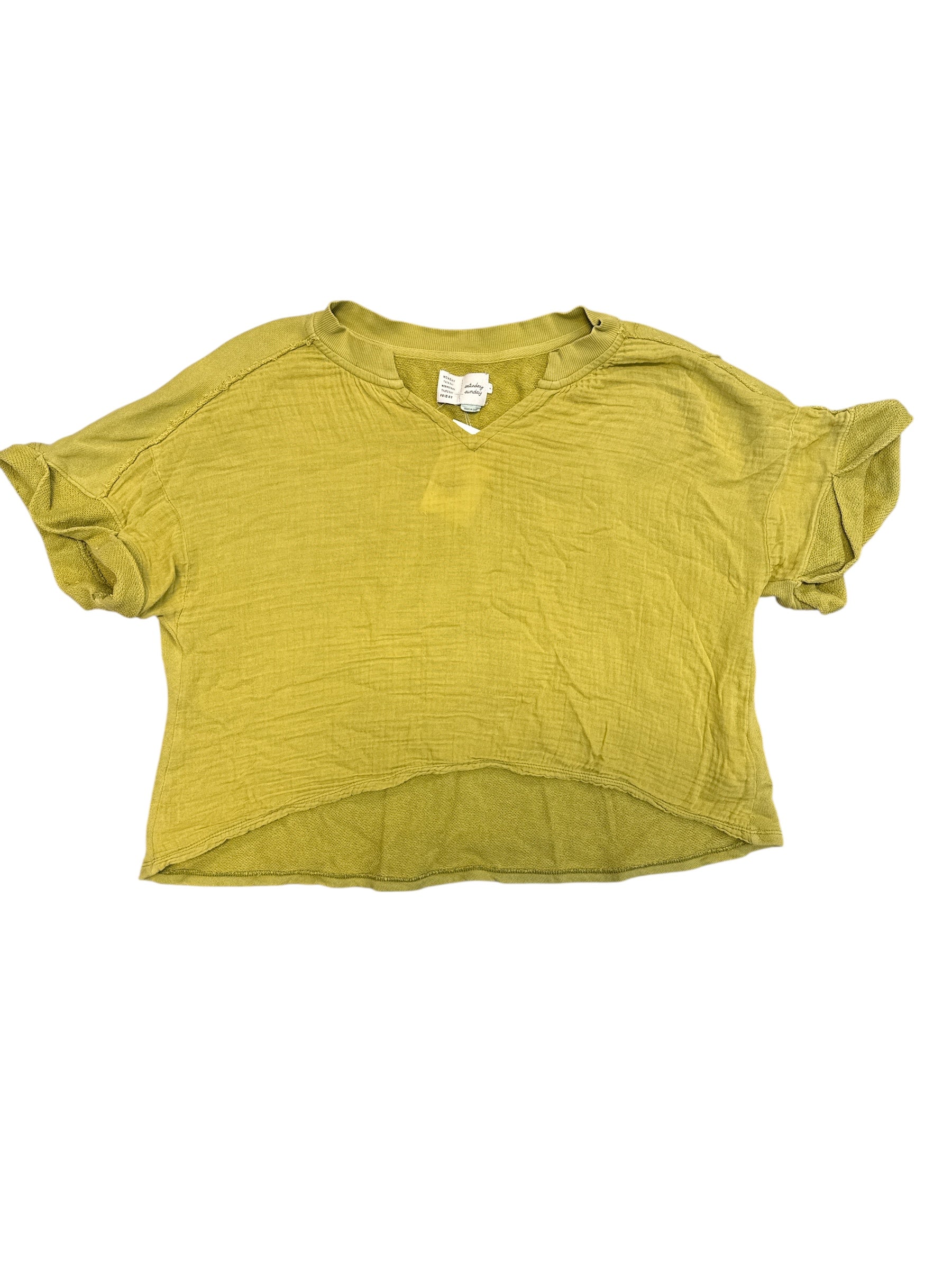 Chartreuse Weekday top Cropped mixed material top, S