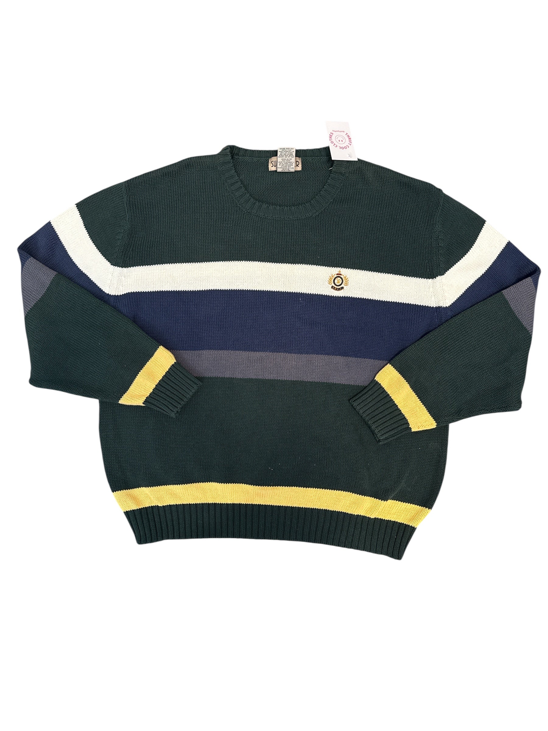 Green yellow white Sun river Striped vtg sweater, Xxl