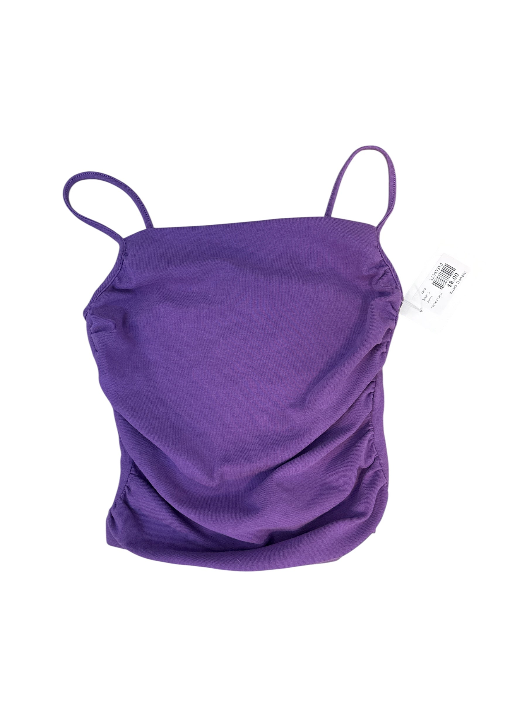 purple zara ruched cami, s