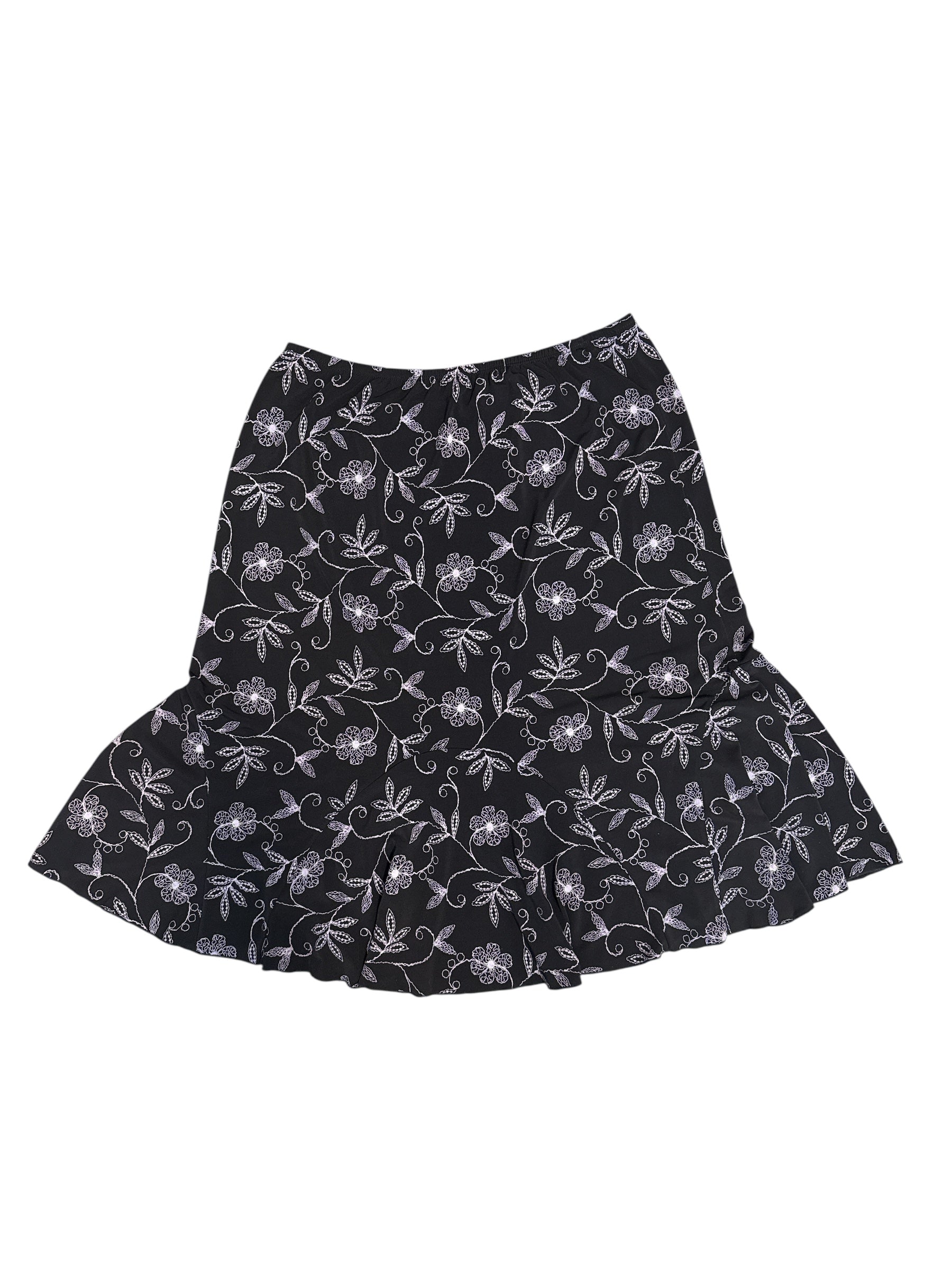 Black purple Jkla Floral slinky midi skirt, L