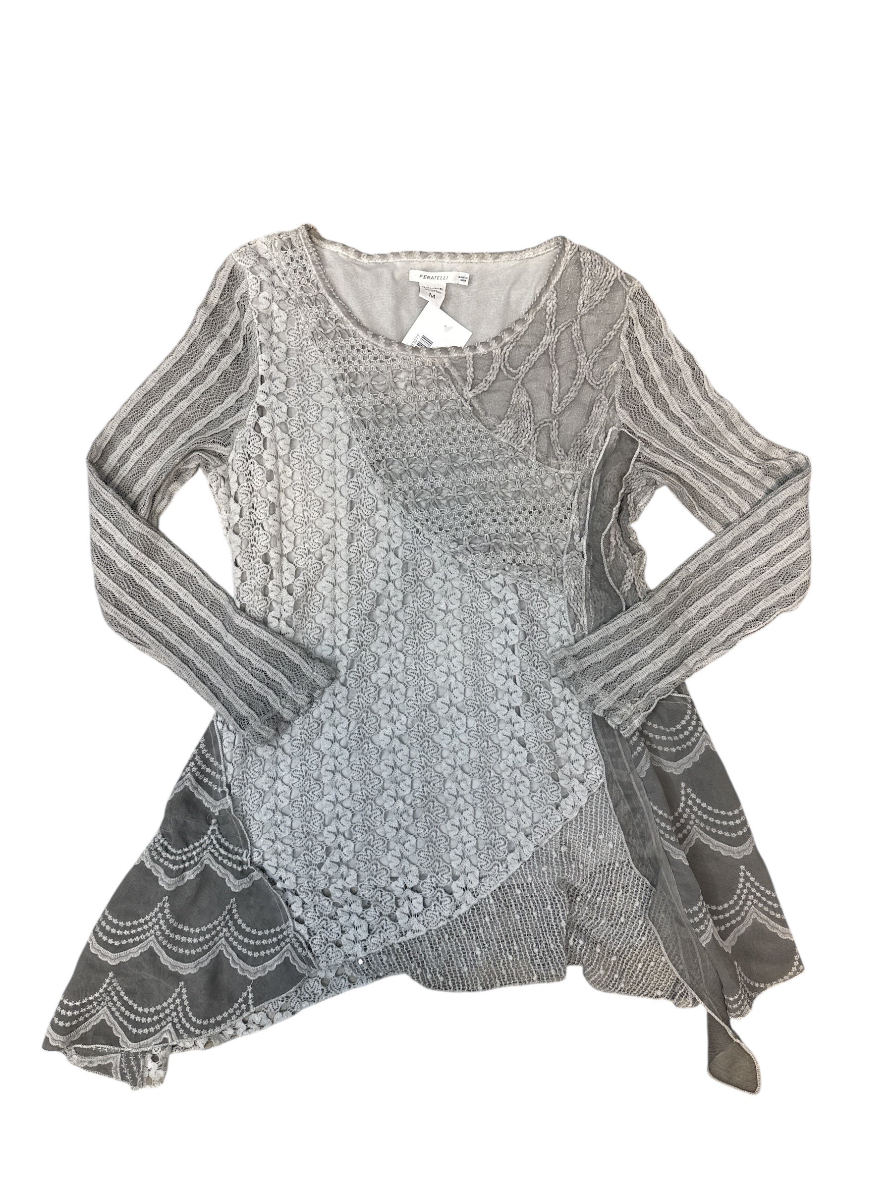 gray feratelli mesh ls whimsy top, m
