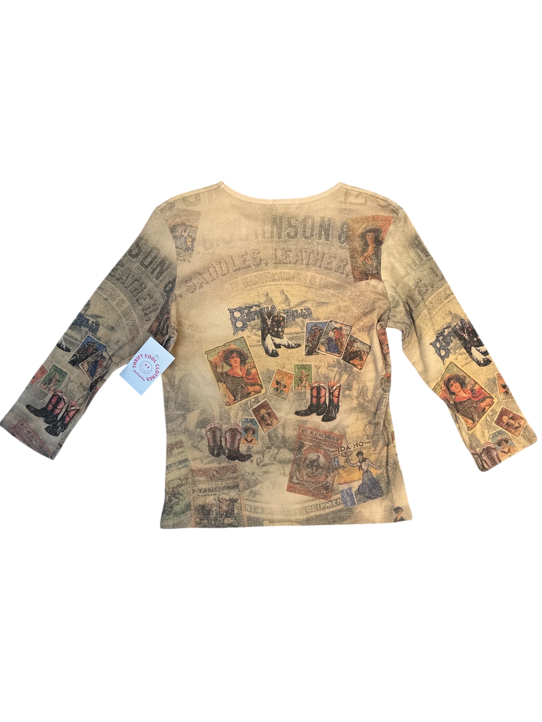 Beige Cactus Cowgirls graphic quarter sleeve, M