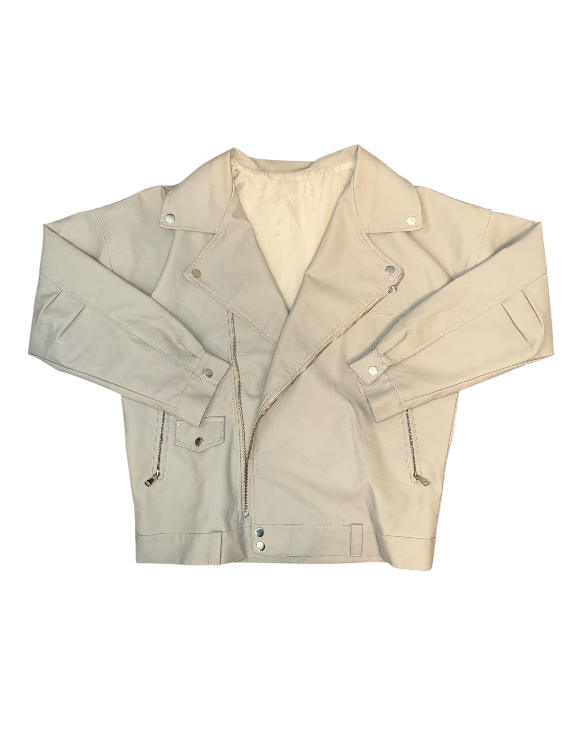 cream  pleather moto jacket, L