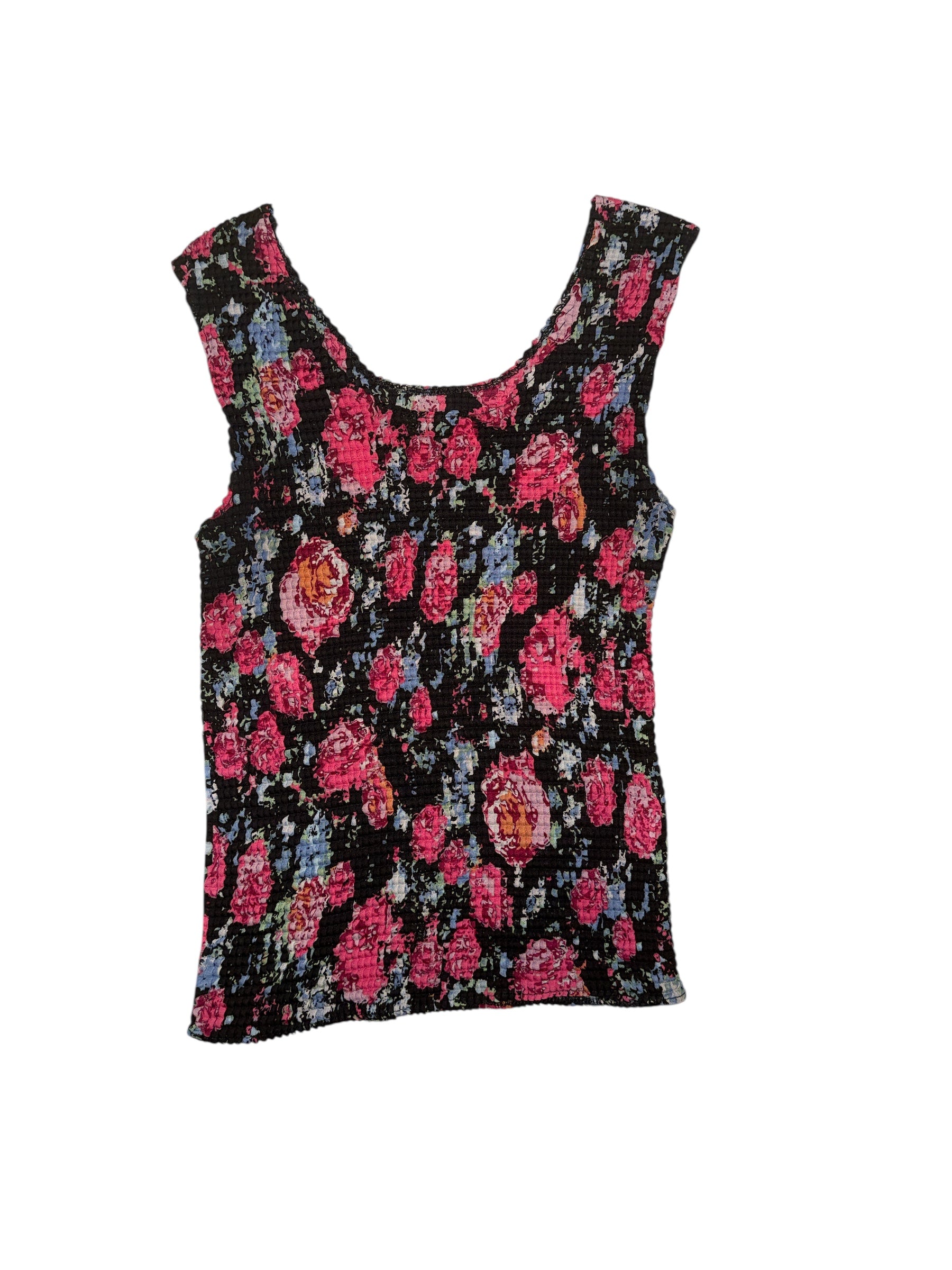 black  textured floral tank, m