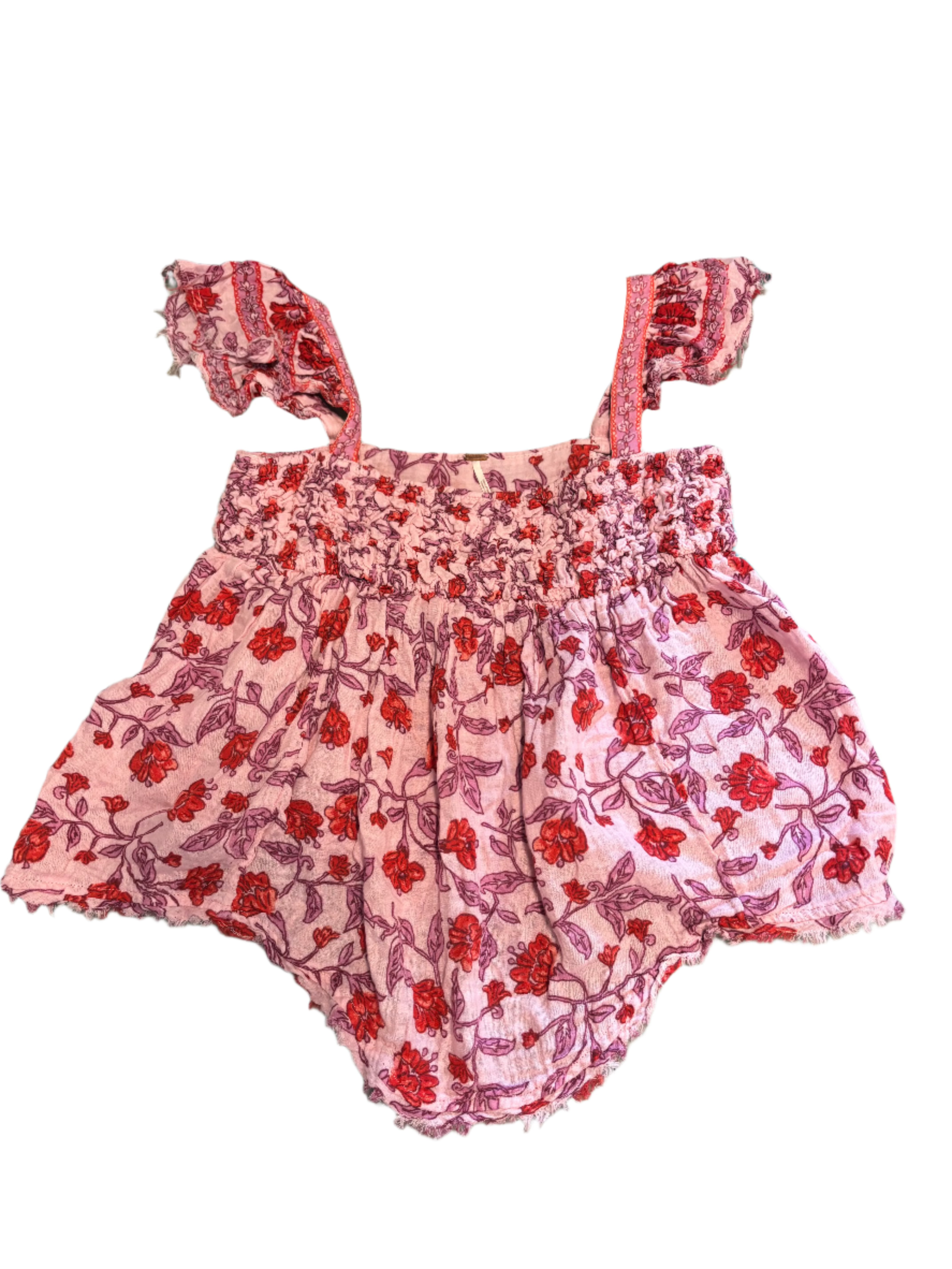 pink free people smocked floral top, xs