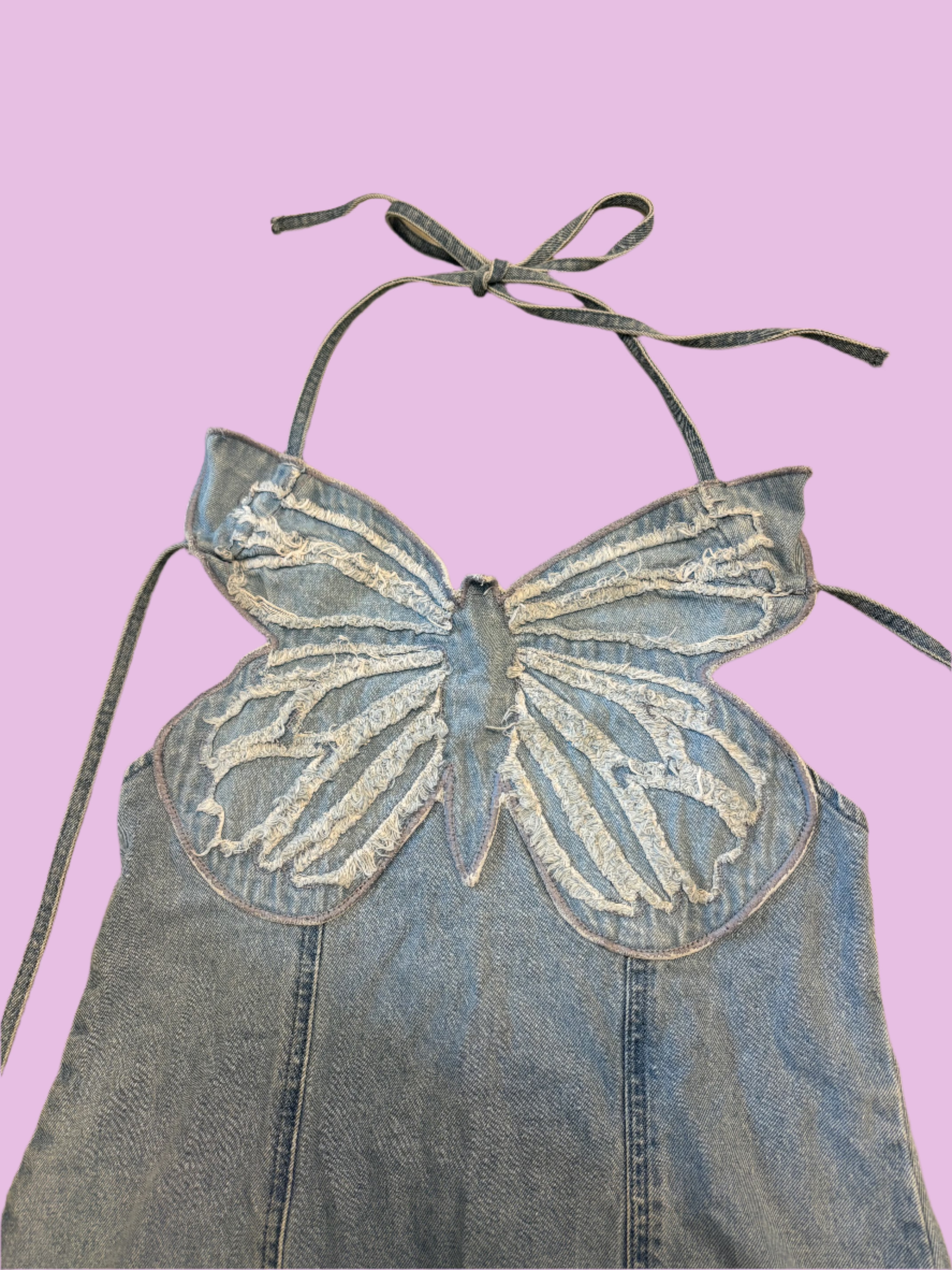 blue cider butterfly denim dress, L