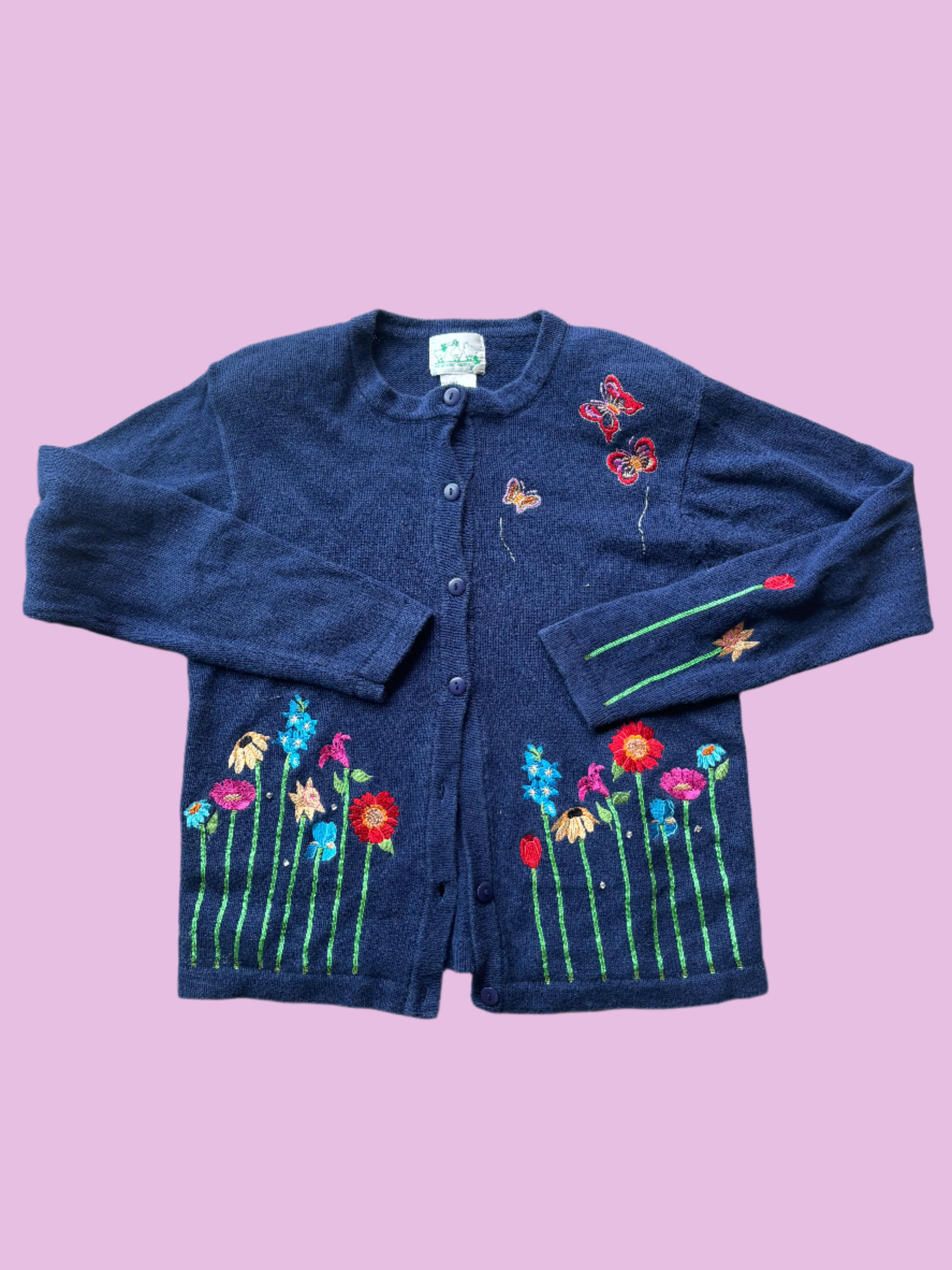 navy The Quacker Factory vtg butterfly cardigan, M