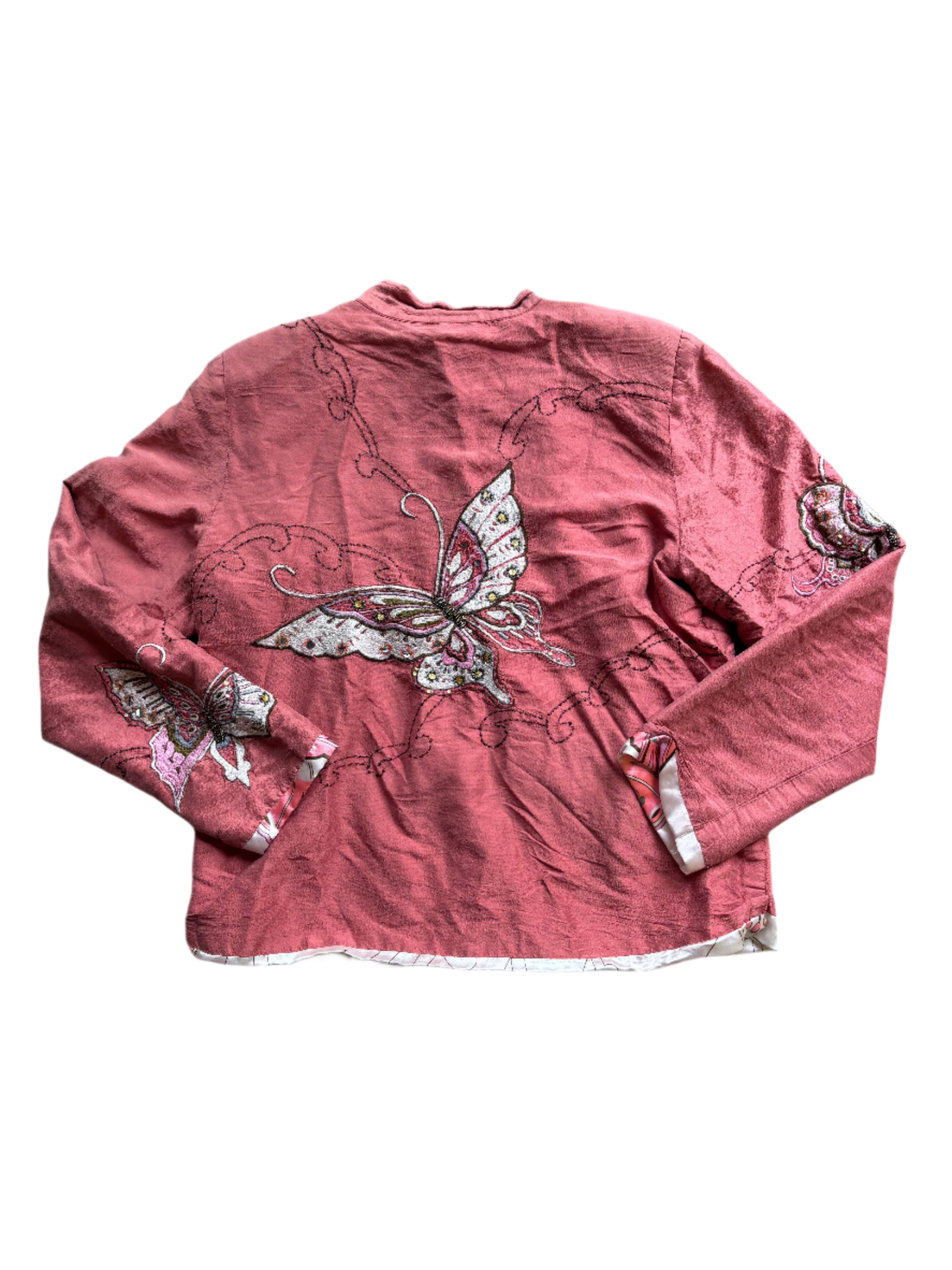pink entice silk butterfly jacket, m