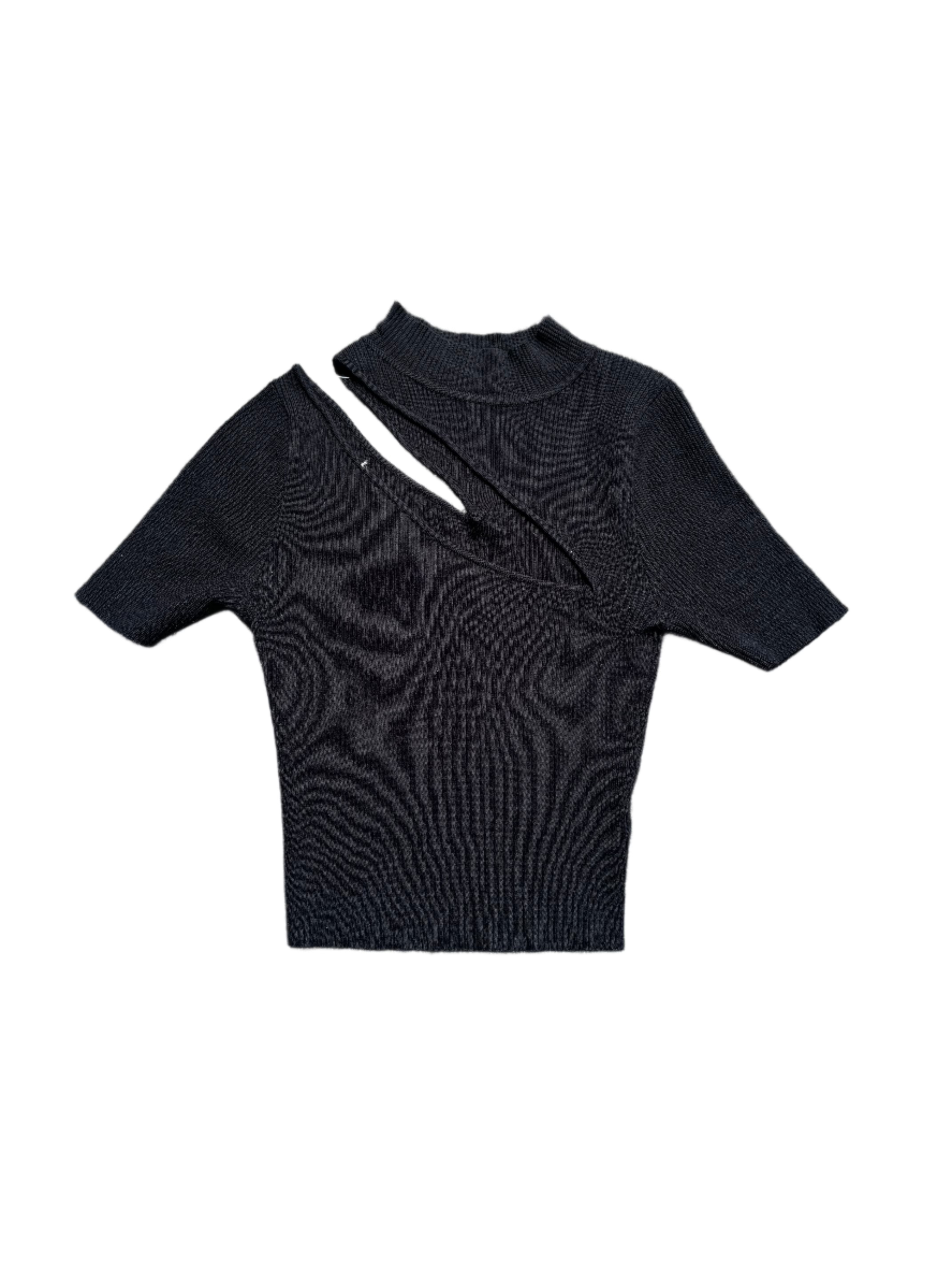 black le lis cutout ribbed high neck top, s