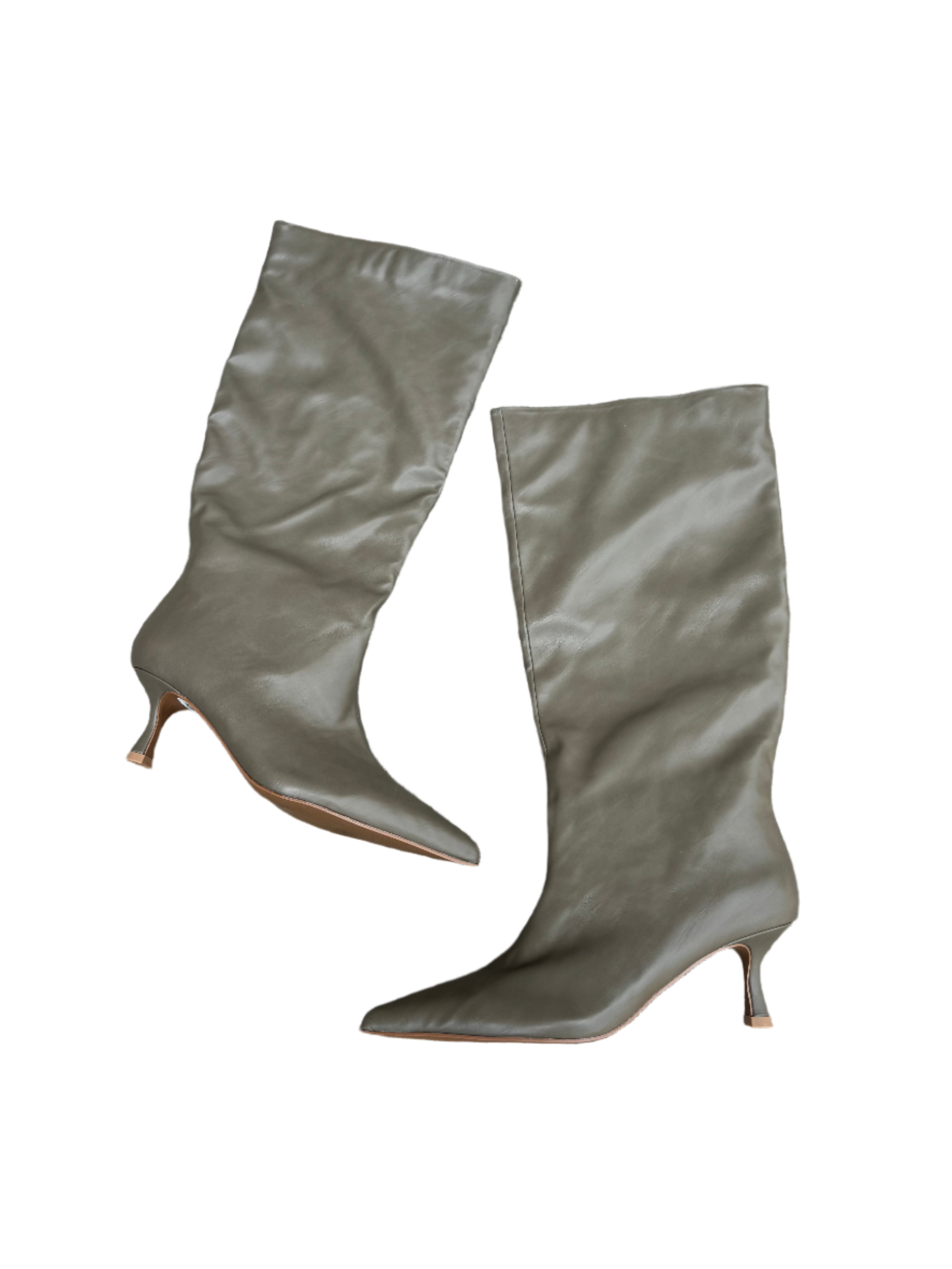Green  Pleather kitten heel boots, 6
