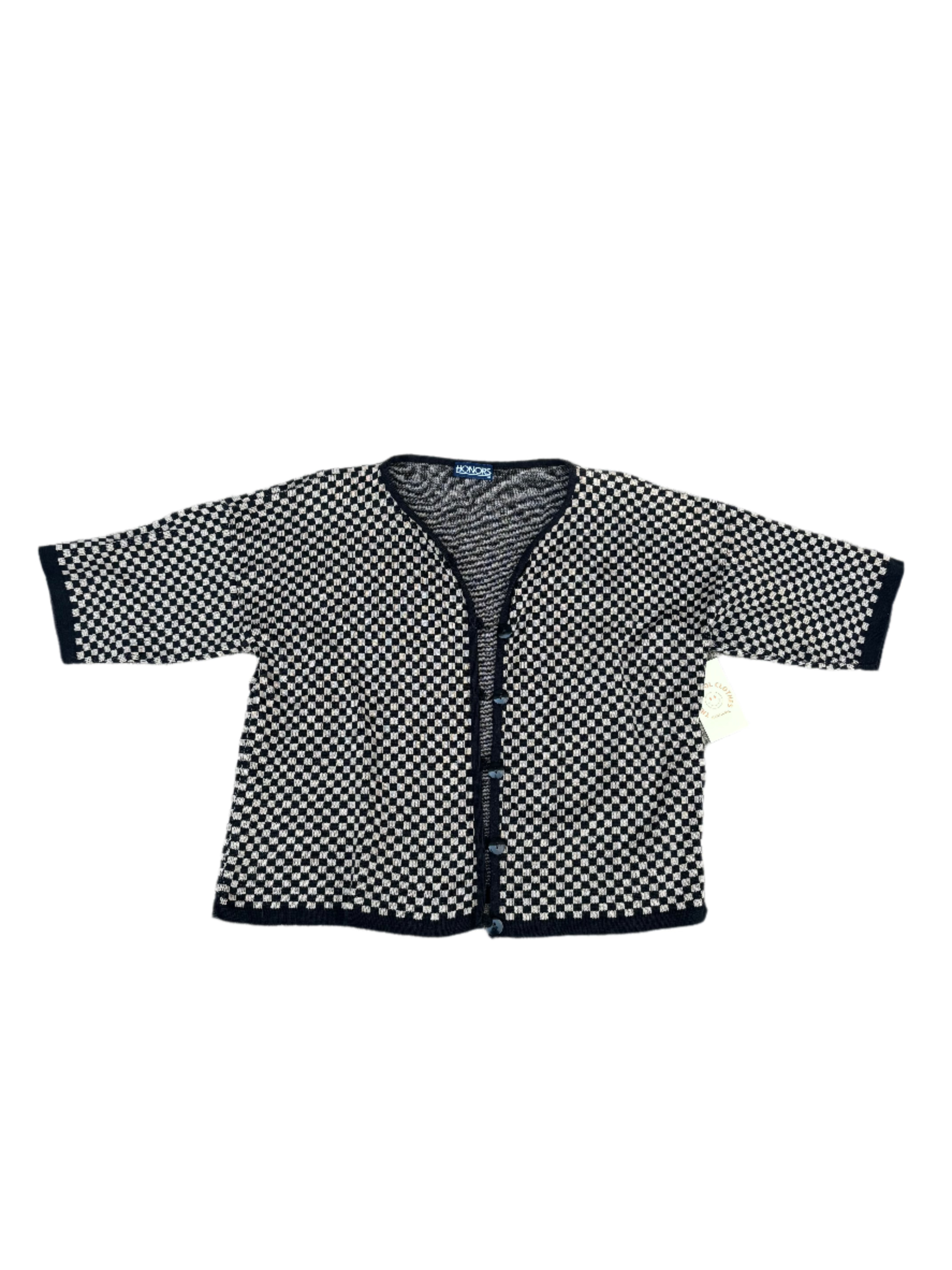 beige black honors checkered cardigan, m
