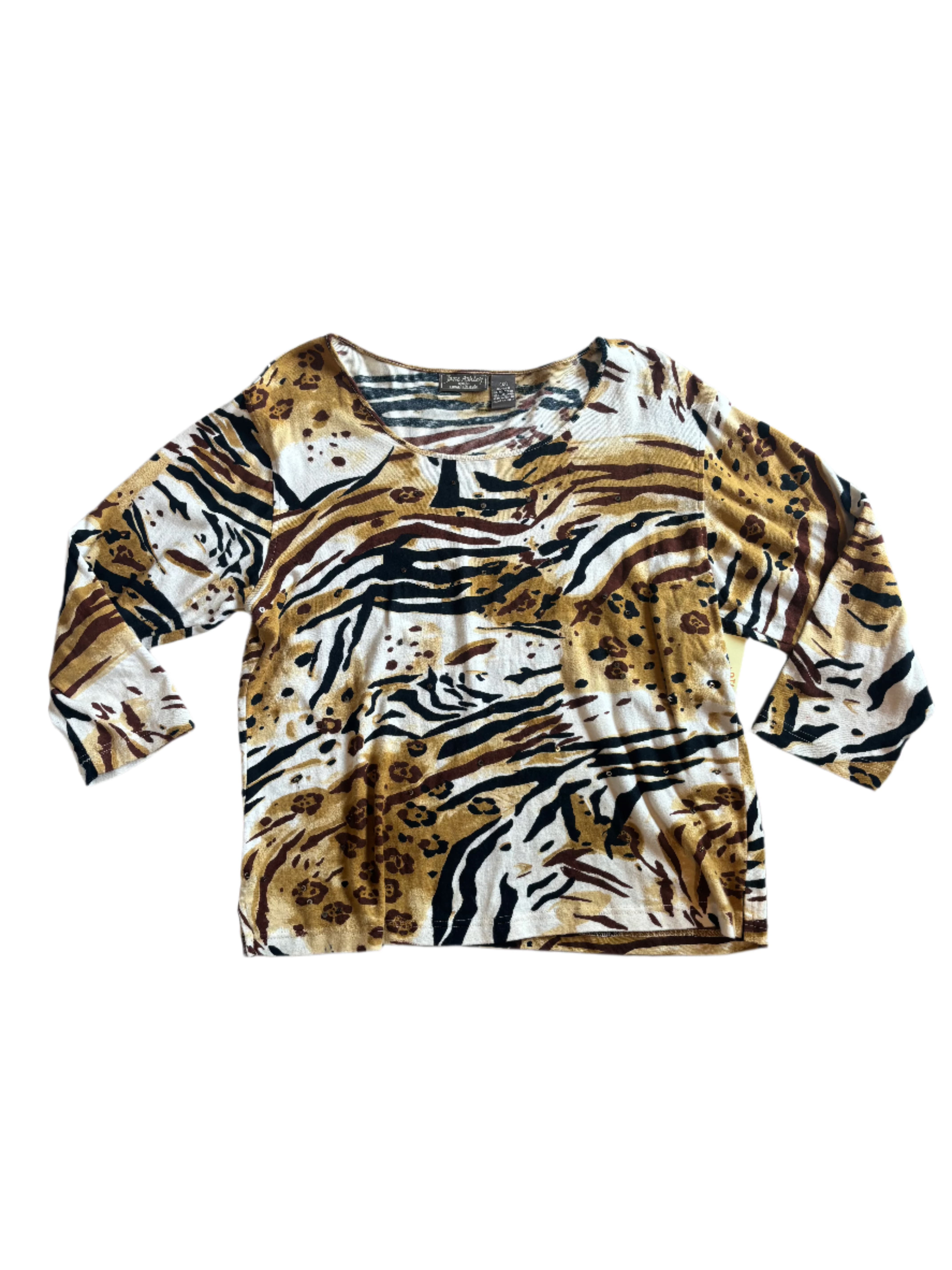 brown black jane ashley animal print ls, 1x