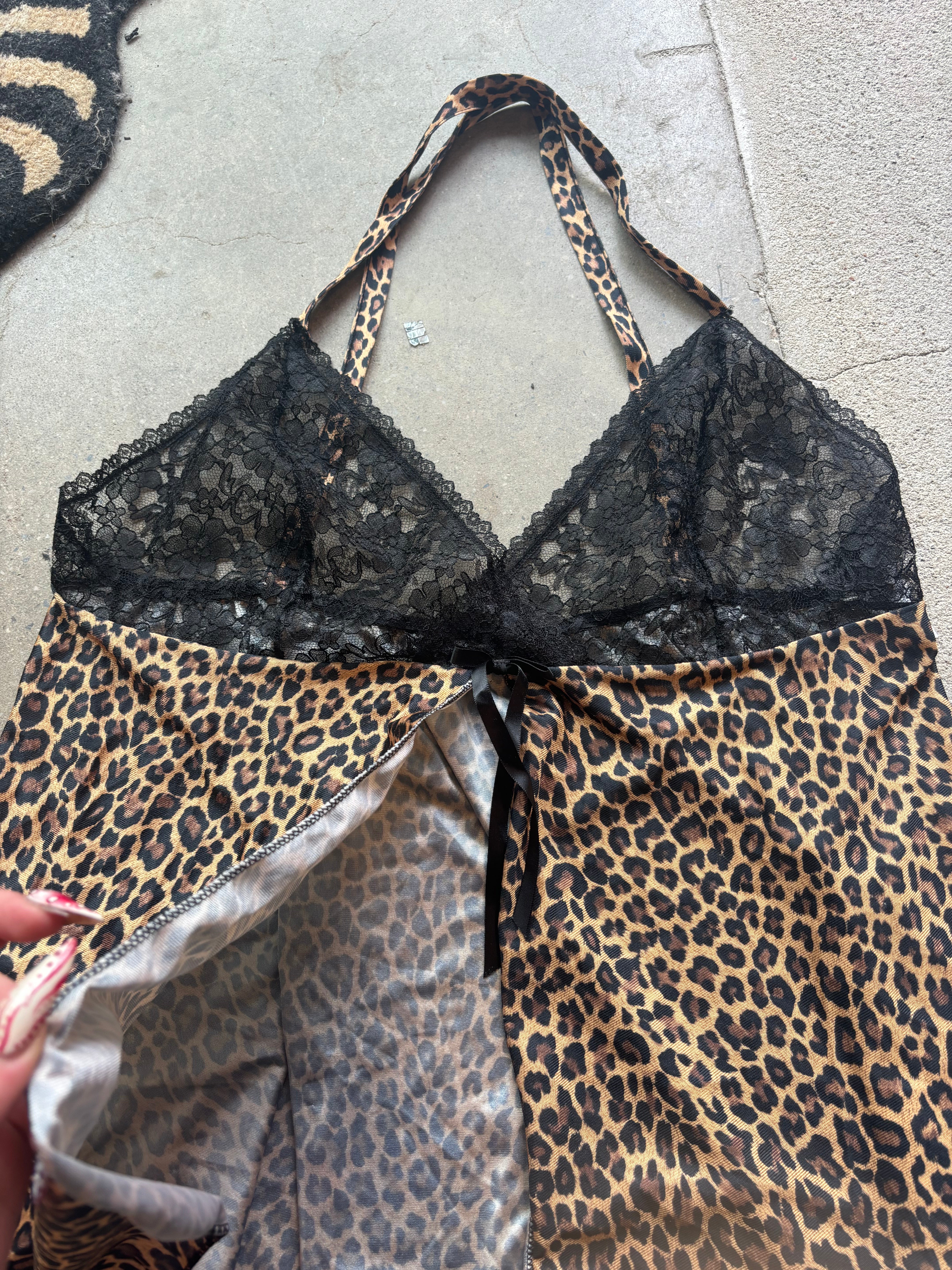 brown black petra fashions leopard print slip w lace, 1x