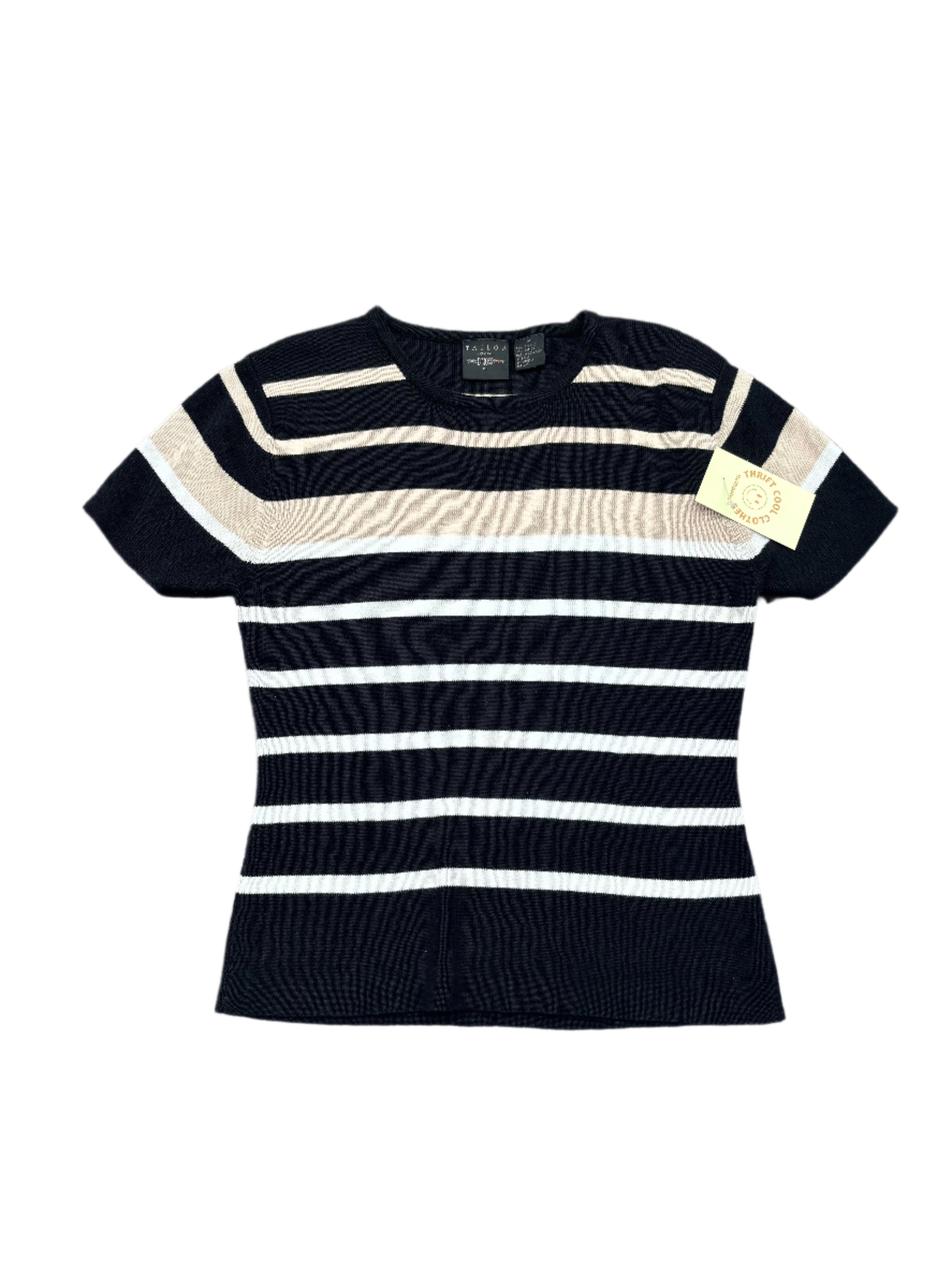 black beige bmossw striped ss top, m