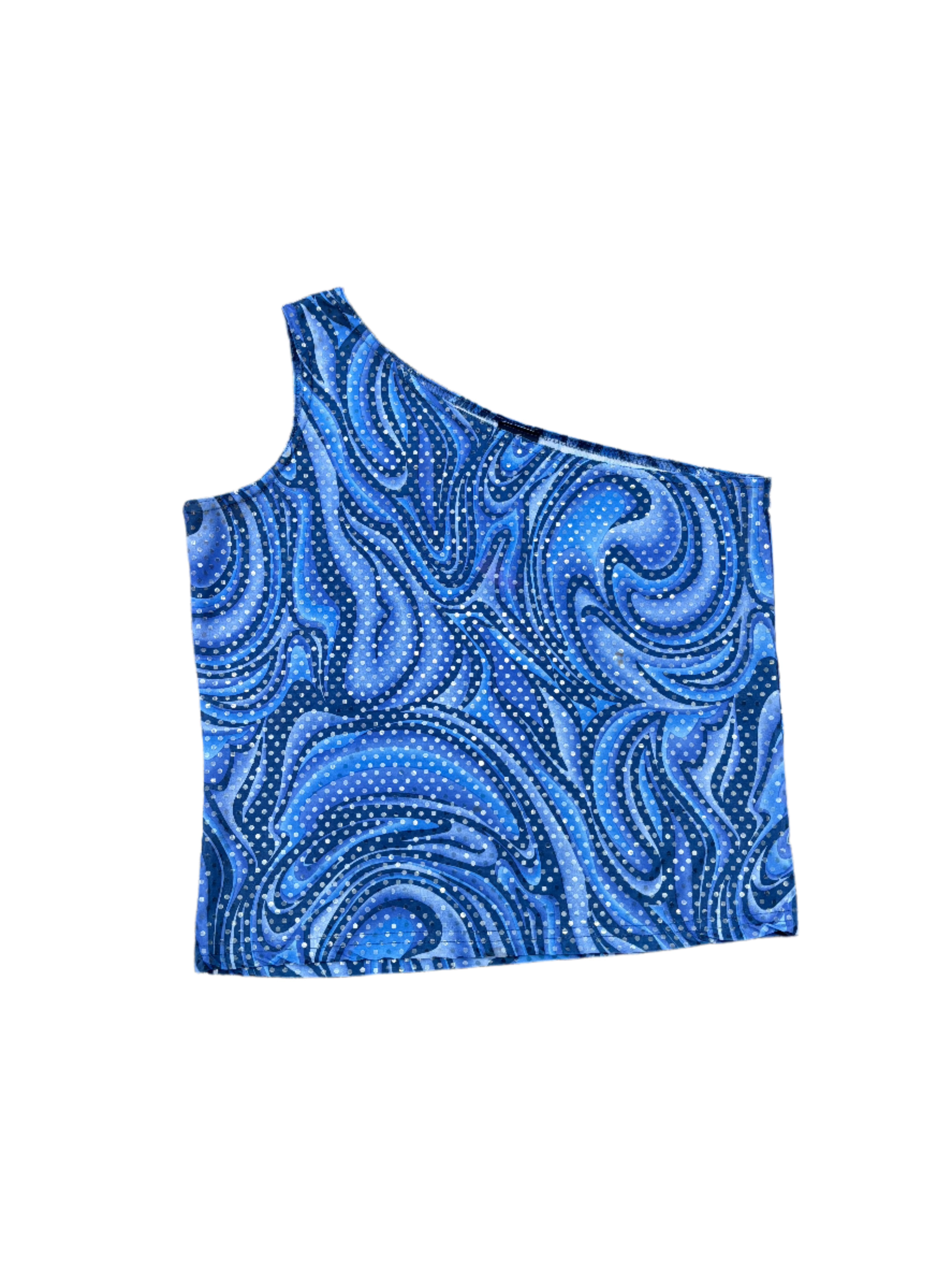 blue rue twenty one VTG SEQUIN SWIRL ONE SHOULDER TANK, L