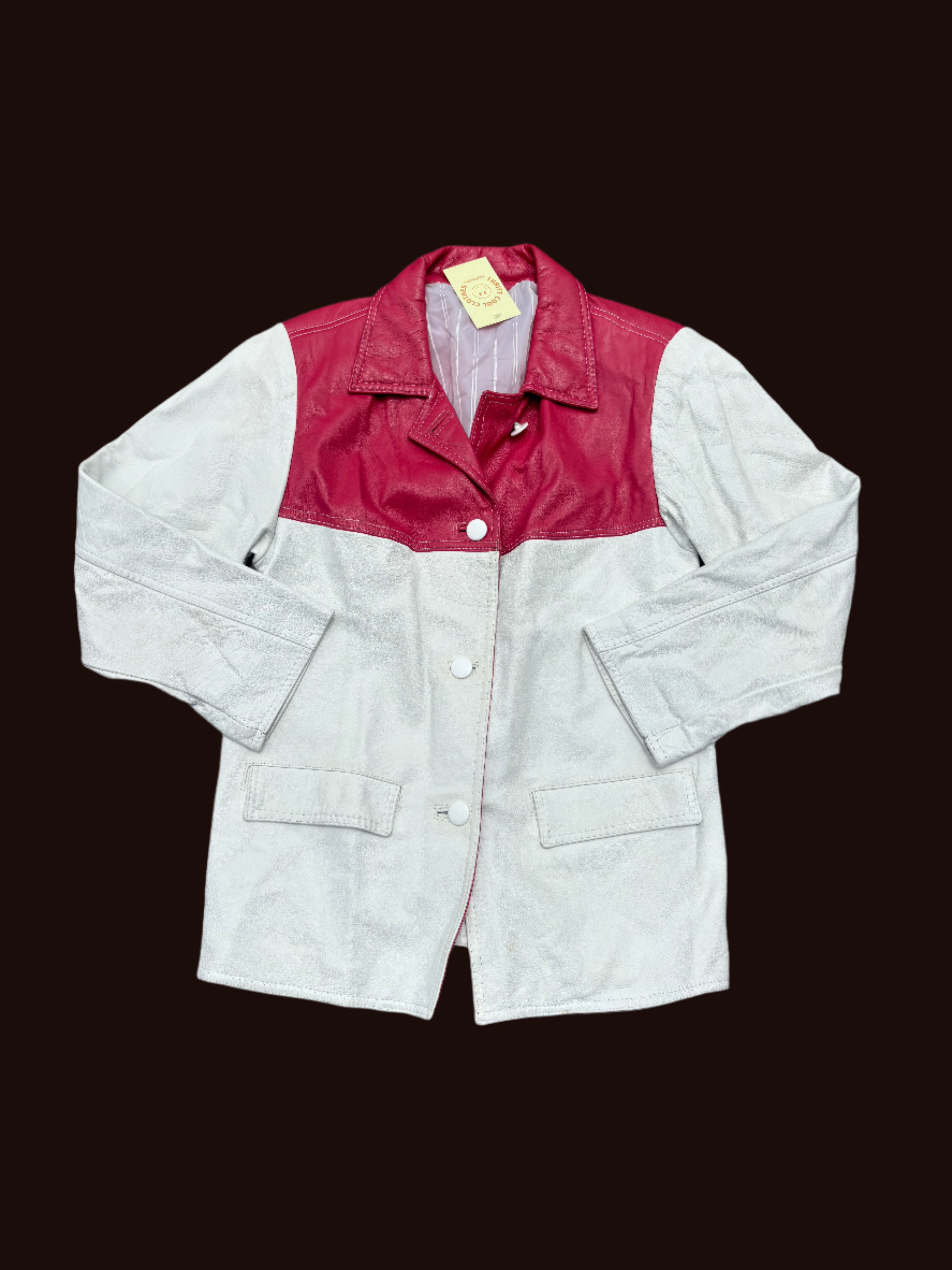 pink white  leather colorblock jacket, M
