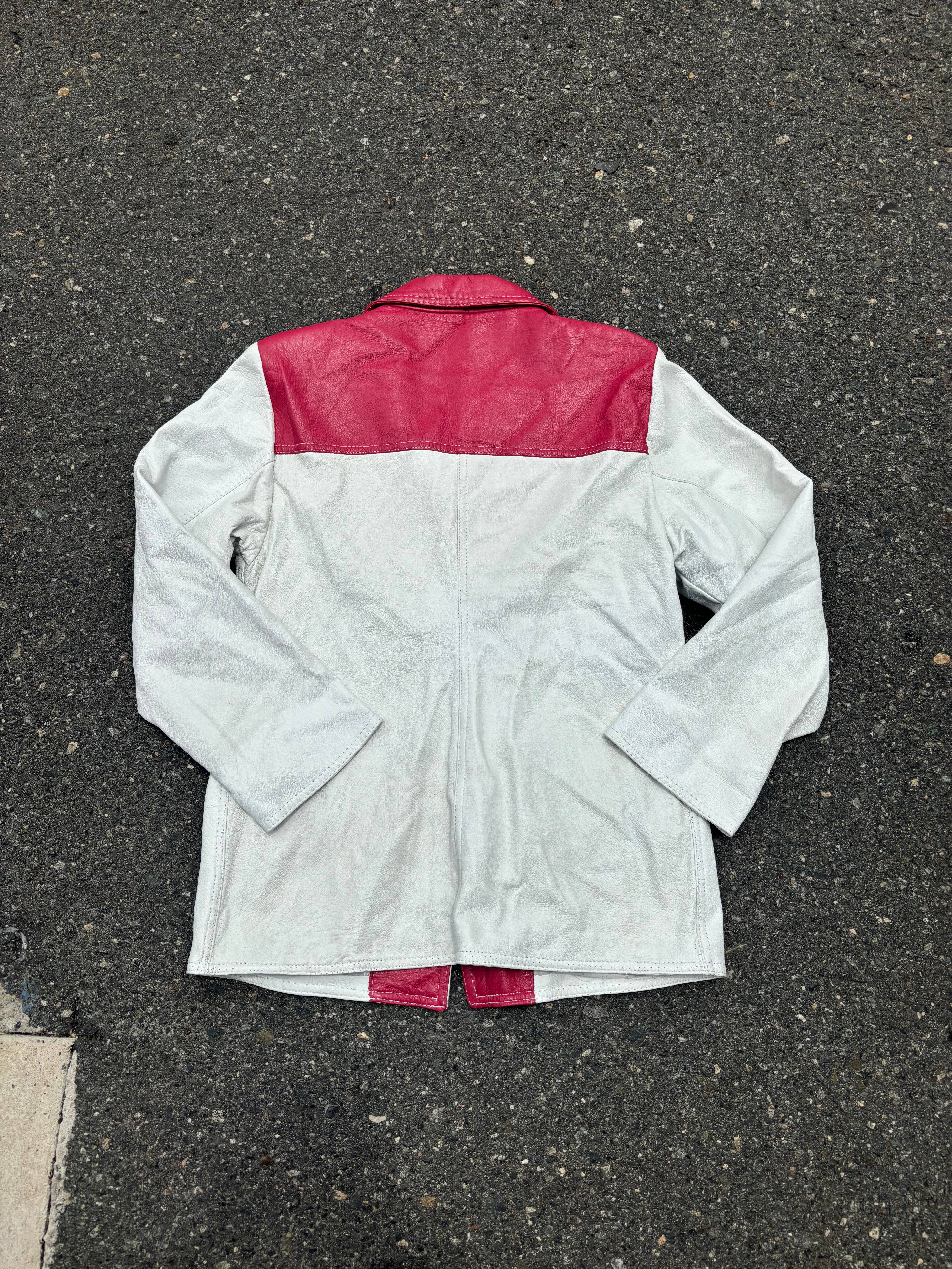 pink white  leather colorblock jacket, M