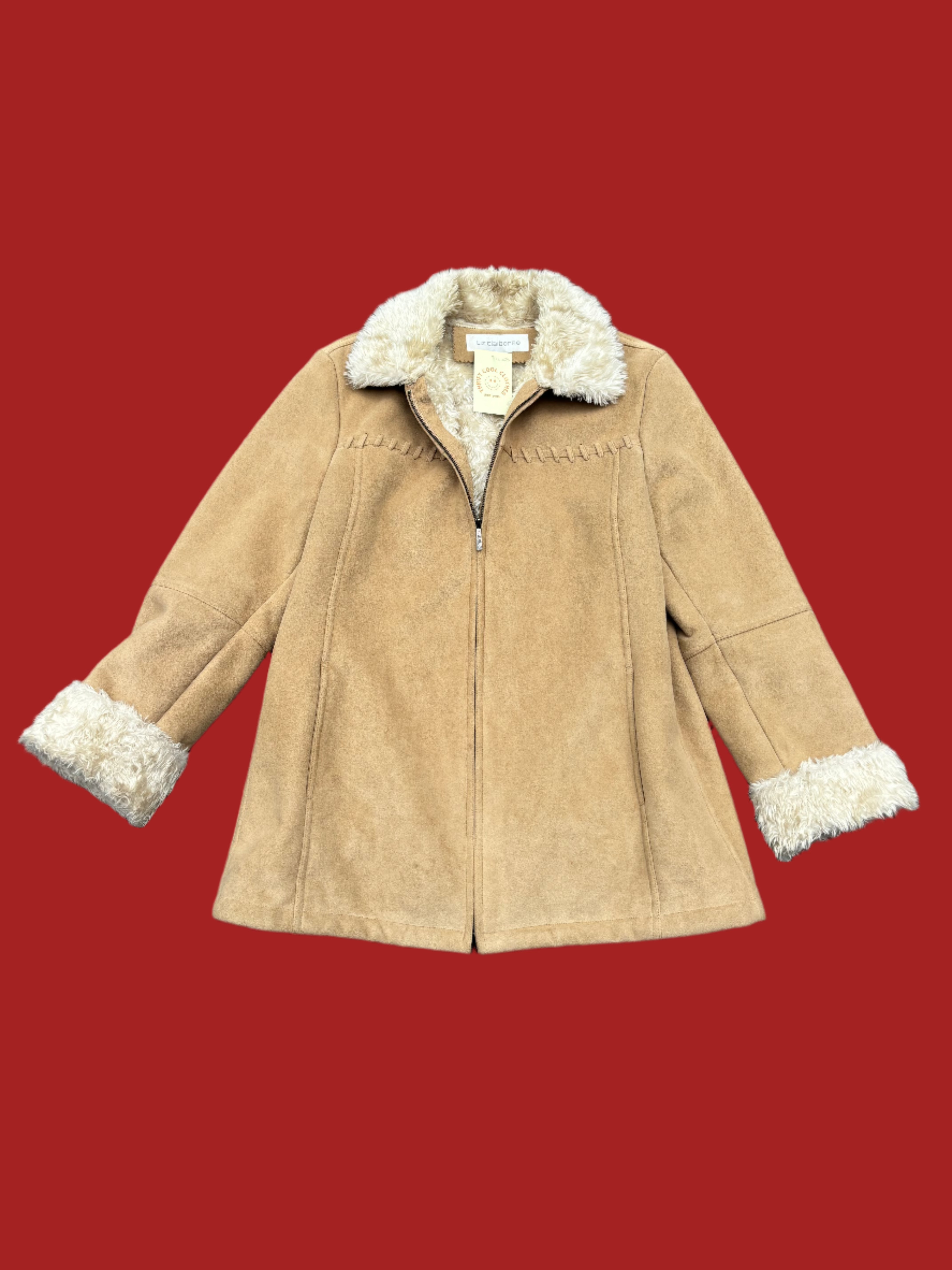 tan liz claiborne fwaux fur zip up, L