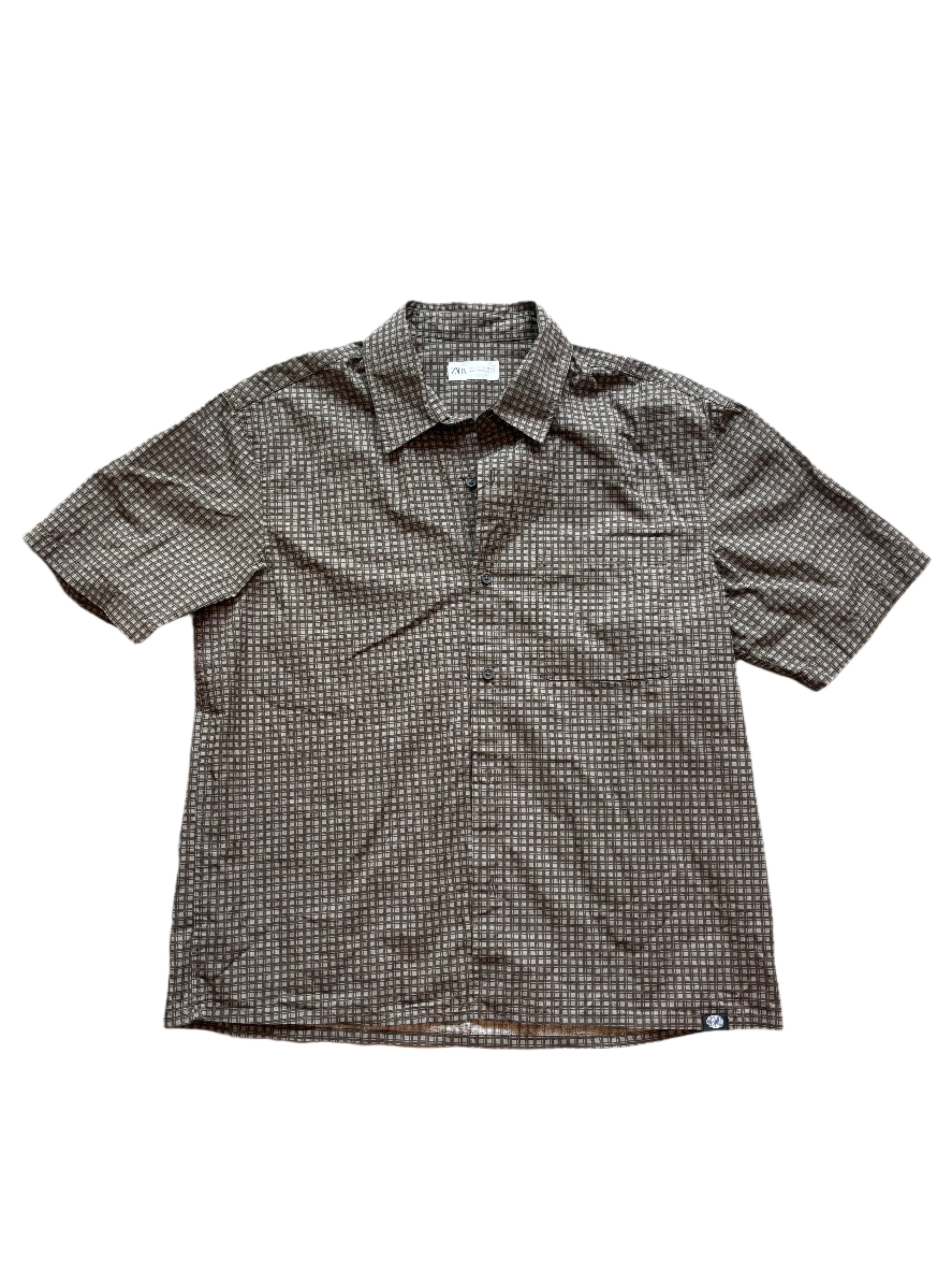 brown zara nwt gridded button down, L