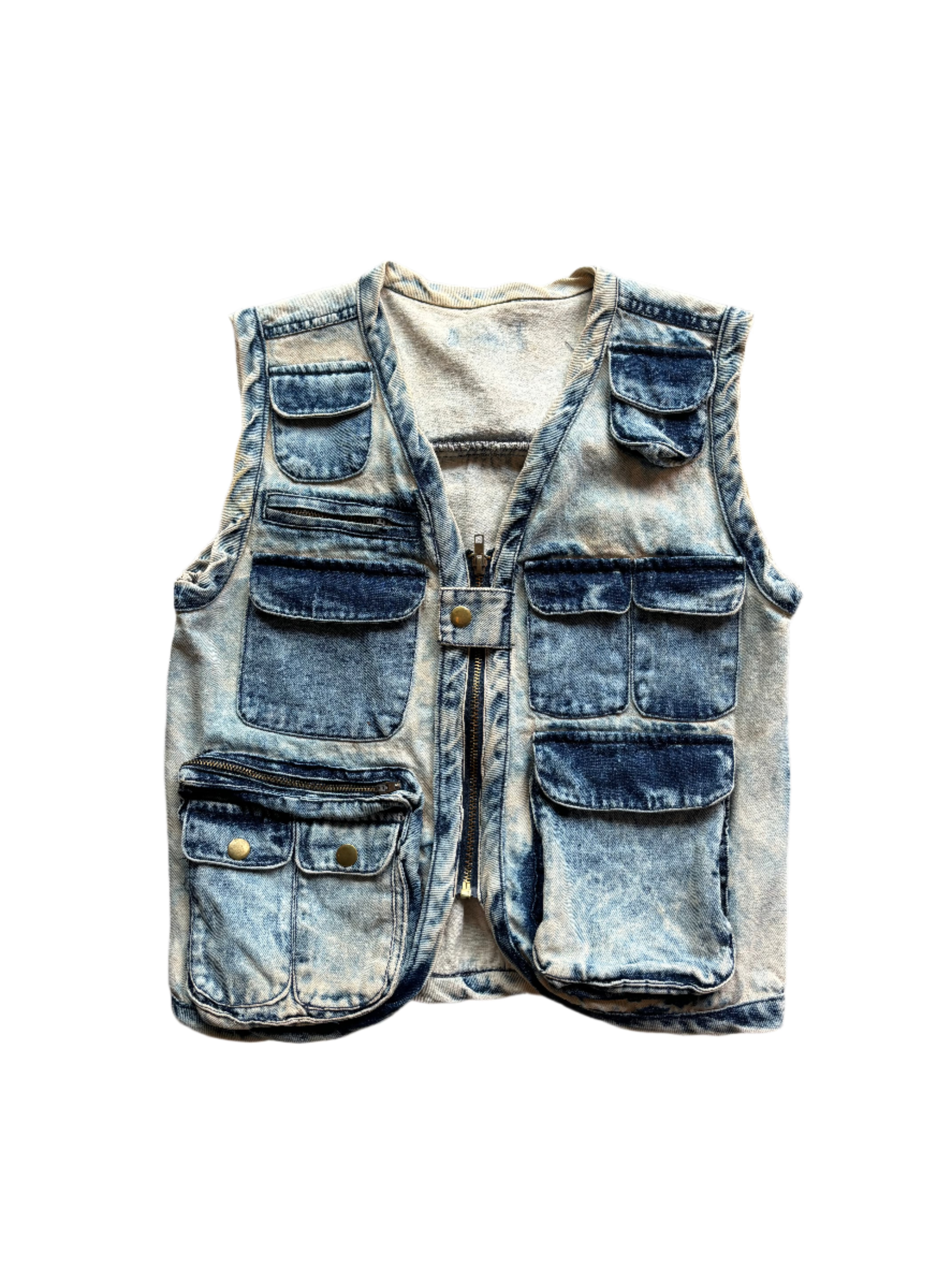 blue  denim fishing vest, s