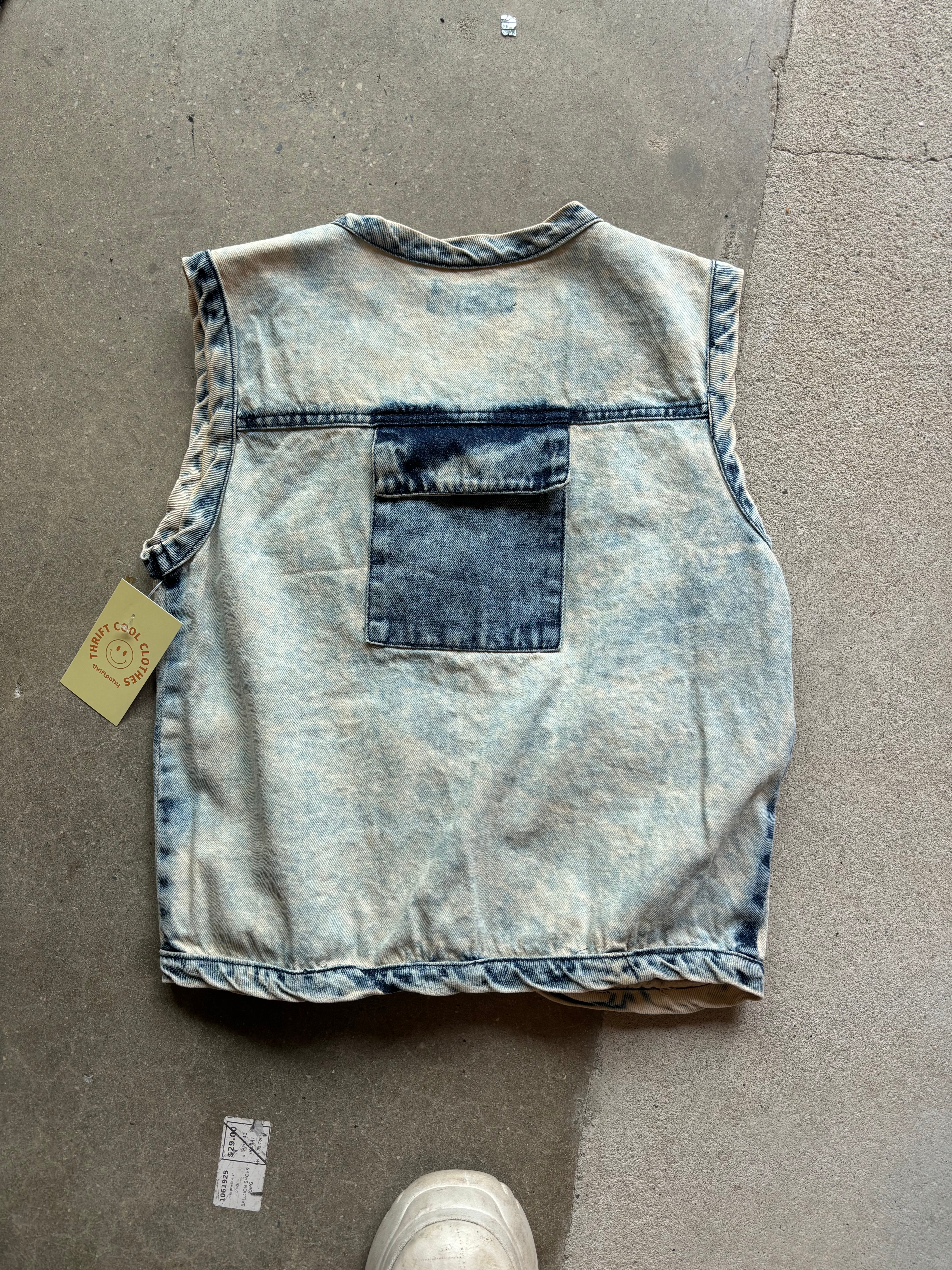 blue  denim fishing vest, s